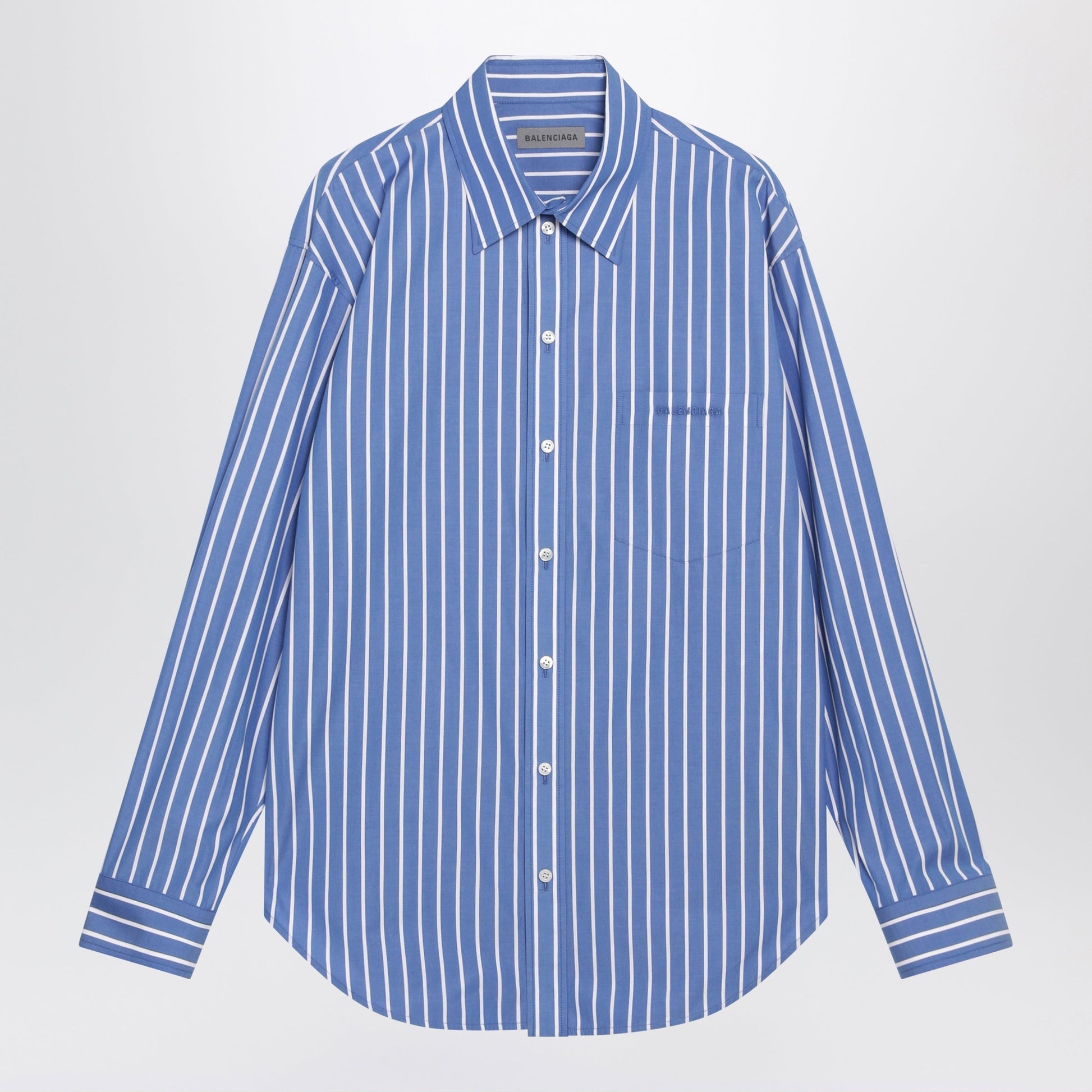 Balenciaga Light Blue Striped Cotton Shirt Men BALENCIAGA