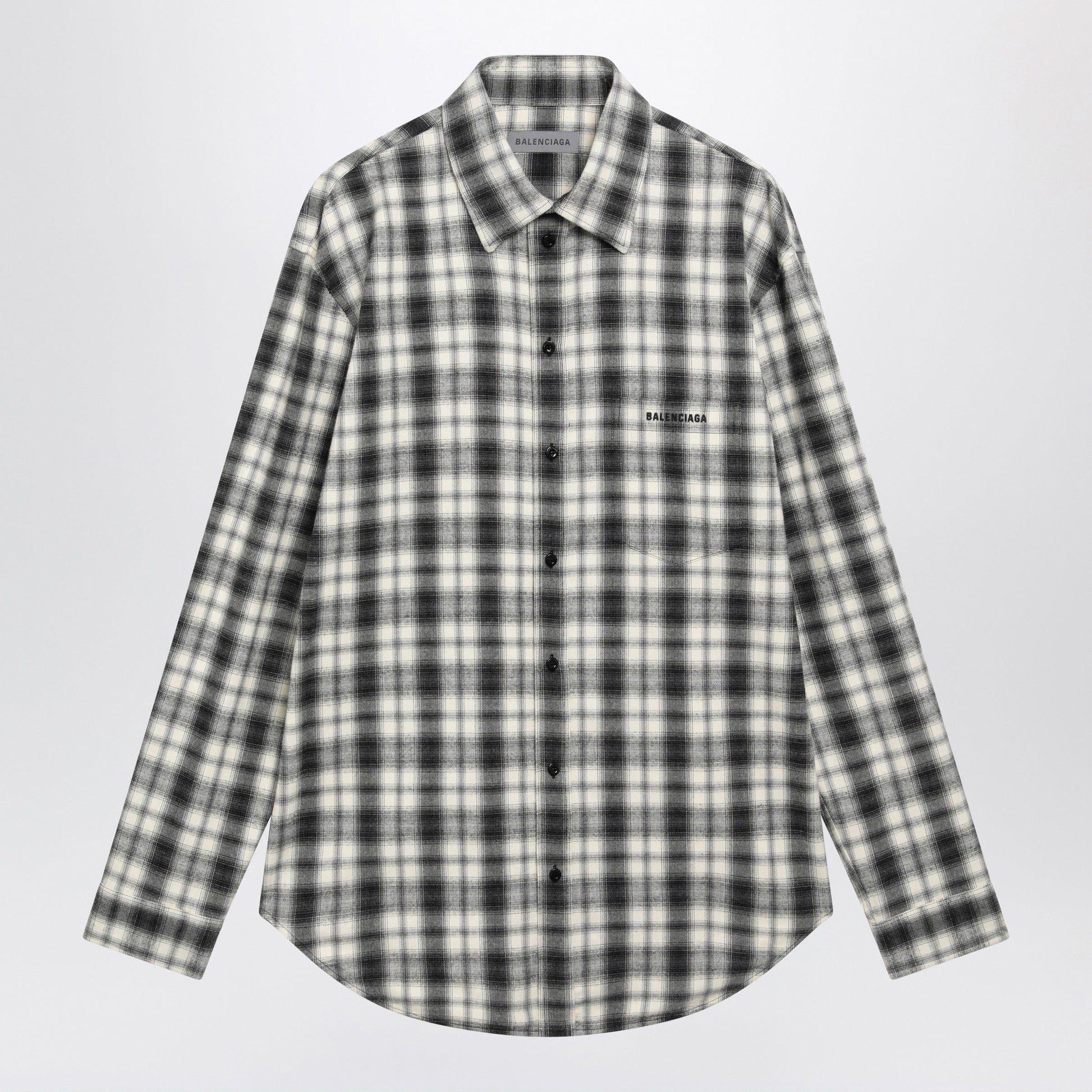 Balenciaga Regular-Fit Checked Cotton Flannel Shirt In White/Black Men BALENCIAGA