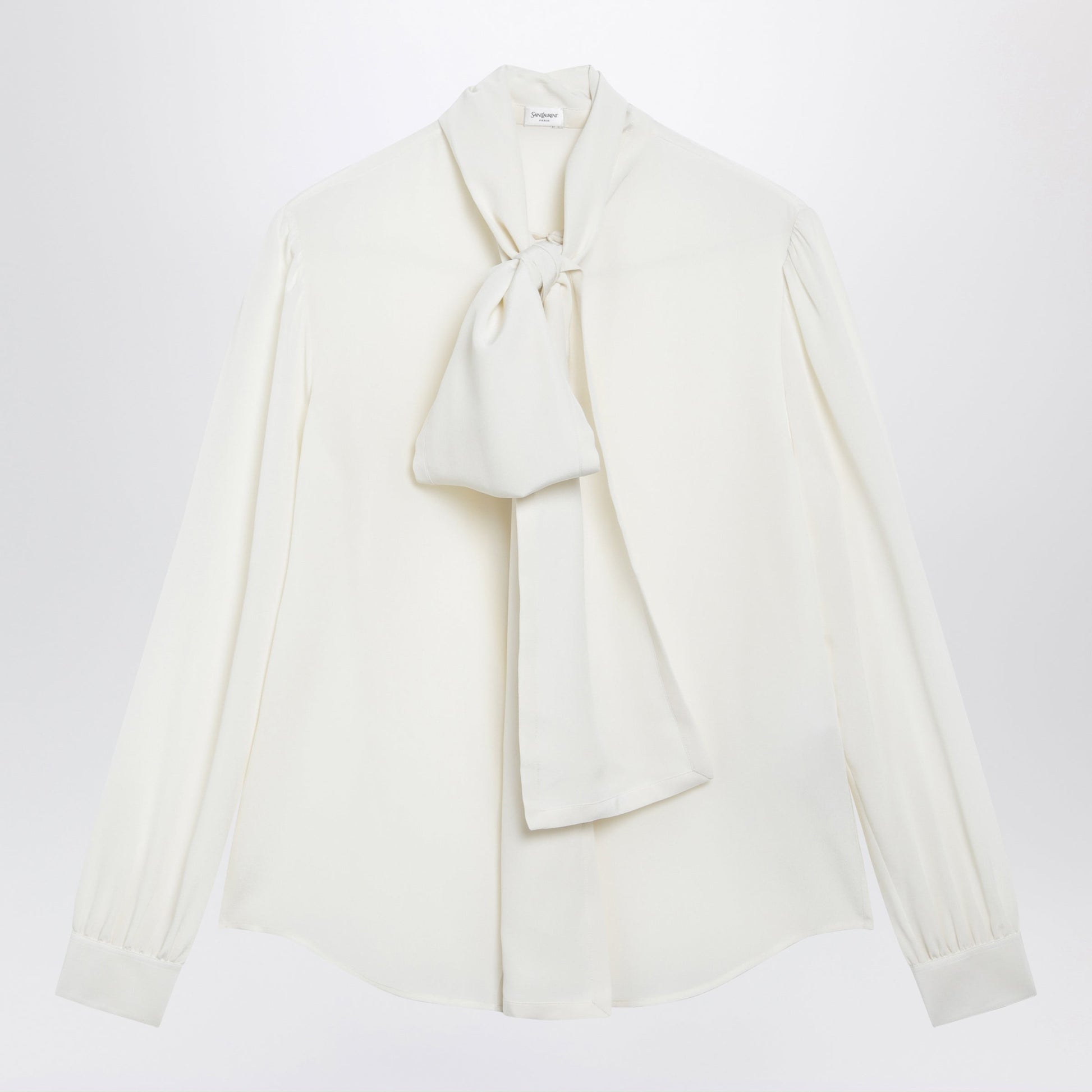 Saint Laurent Chalk Silk Lavalliã¨Re-Neck Blouse Women SAINT LAURENT