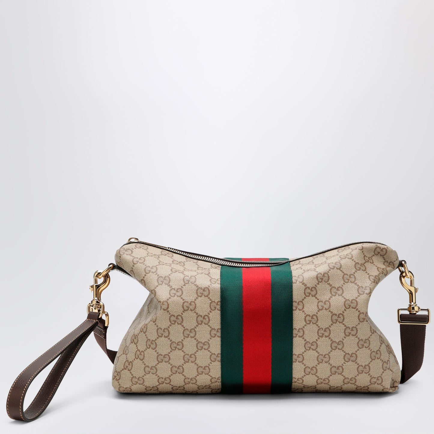 Gucci Medium Gg Crossbody Bag In Coated Fabric With Web Stripe Men GUCCI