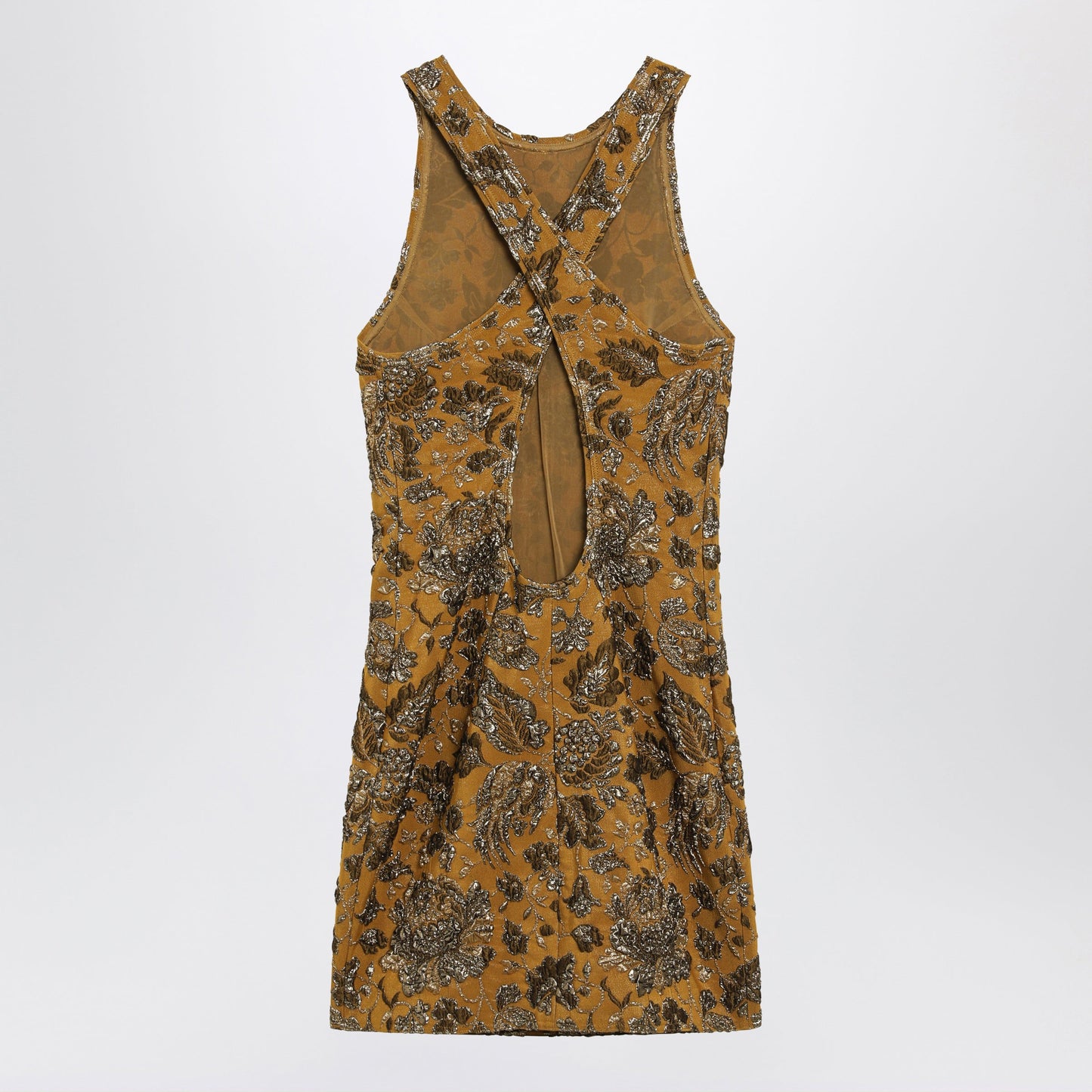 Saint Laurent Mini Dress In Gold Stretch Brocade Women SAINT LAURENT