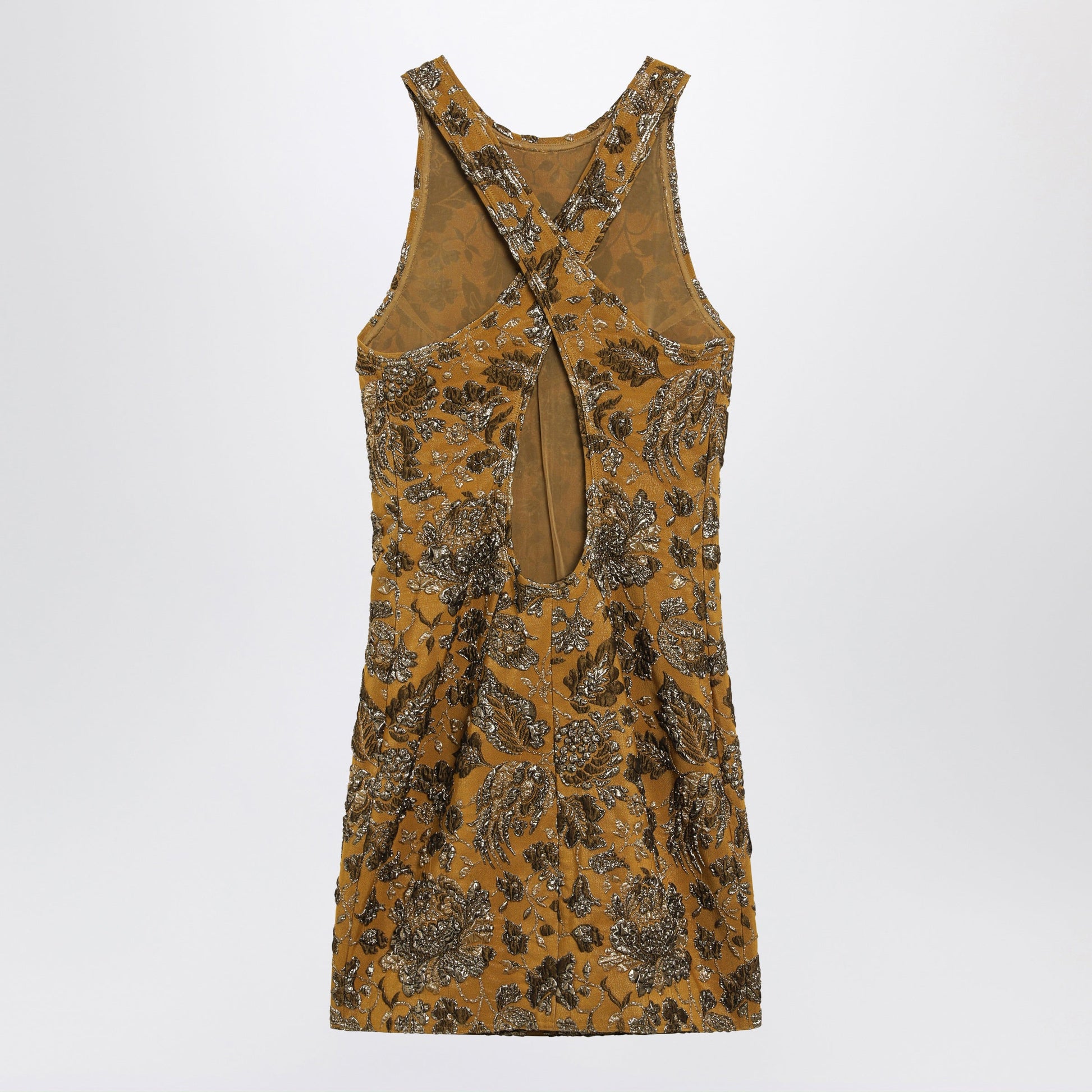 Saint Laurent Mini Dress In Gold Stretch Brocade Women SAINT LAURENT