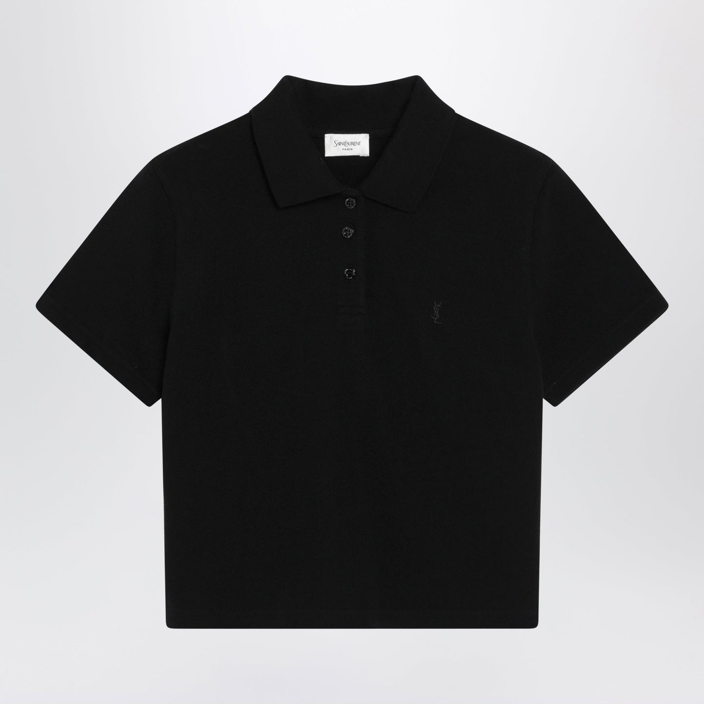 Saint Laurent Black Cropped Cotton Pique Polo Shirt Women SAINT LAURENT