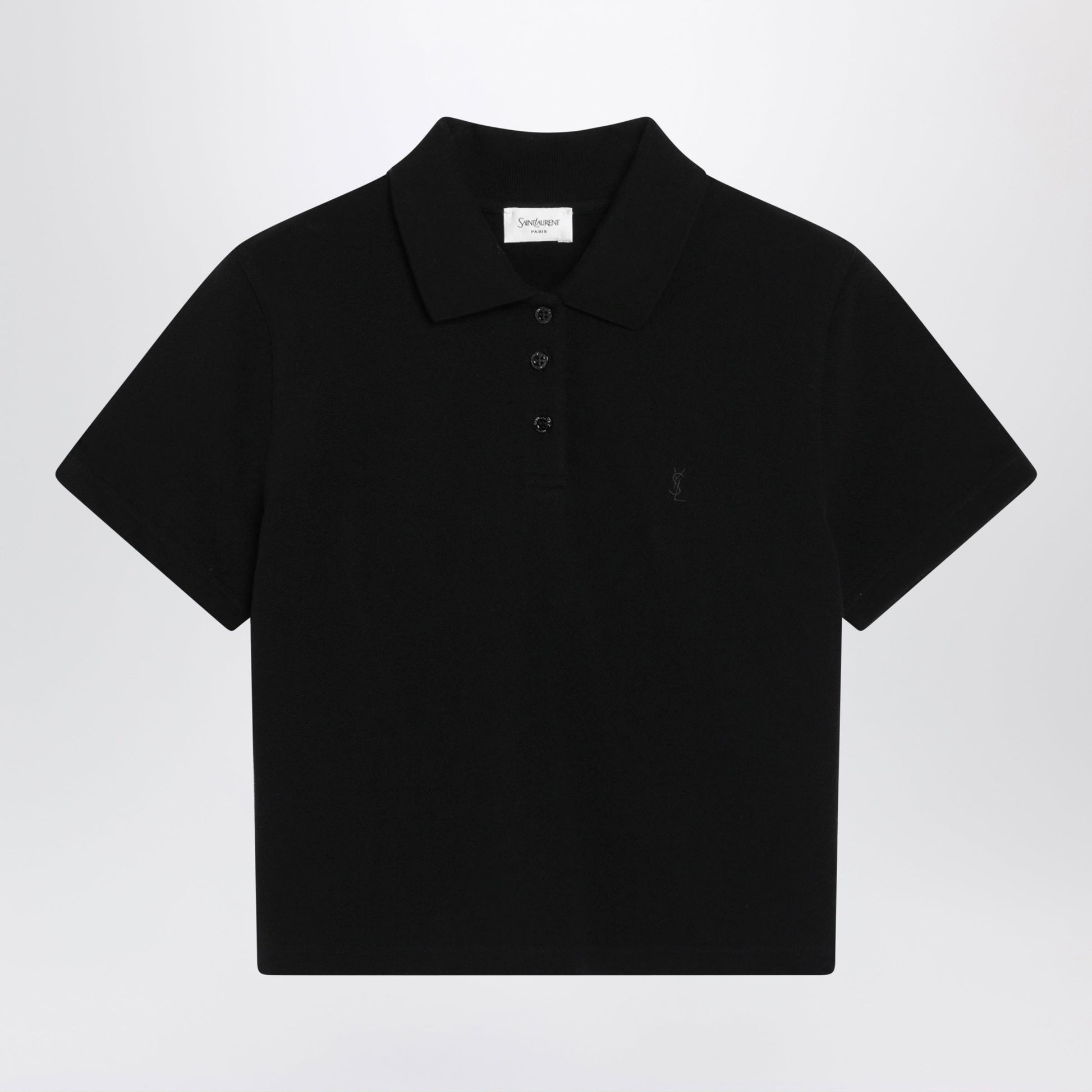 Saint Laurent Black Cropped Cotton Pique Polo Shirt Women SAINT LAURENT