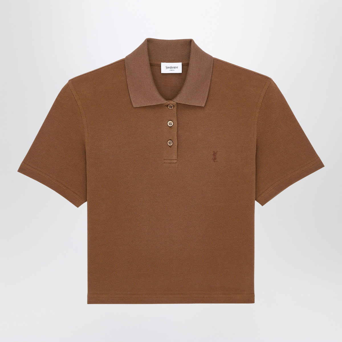 Saint Laurent Caramel Cropped Polo Shirt In Cotton Pique Women SAINT LAURENT