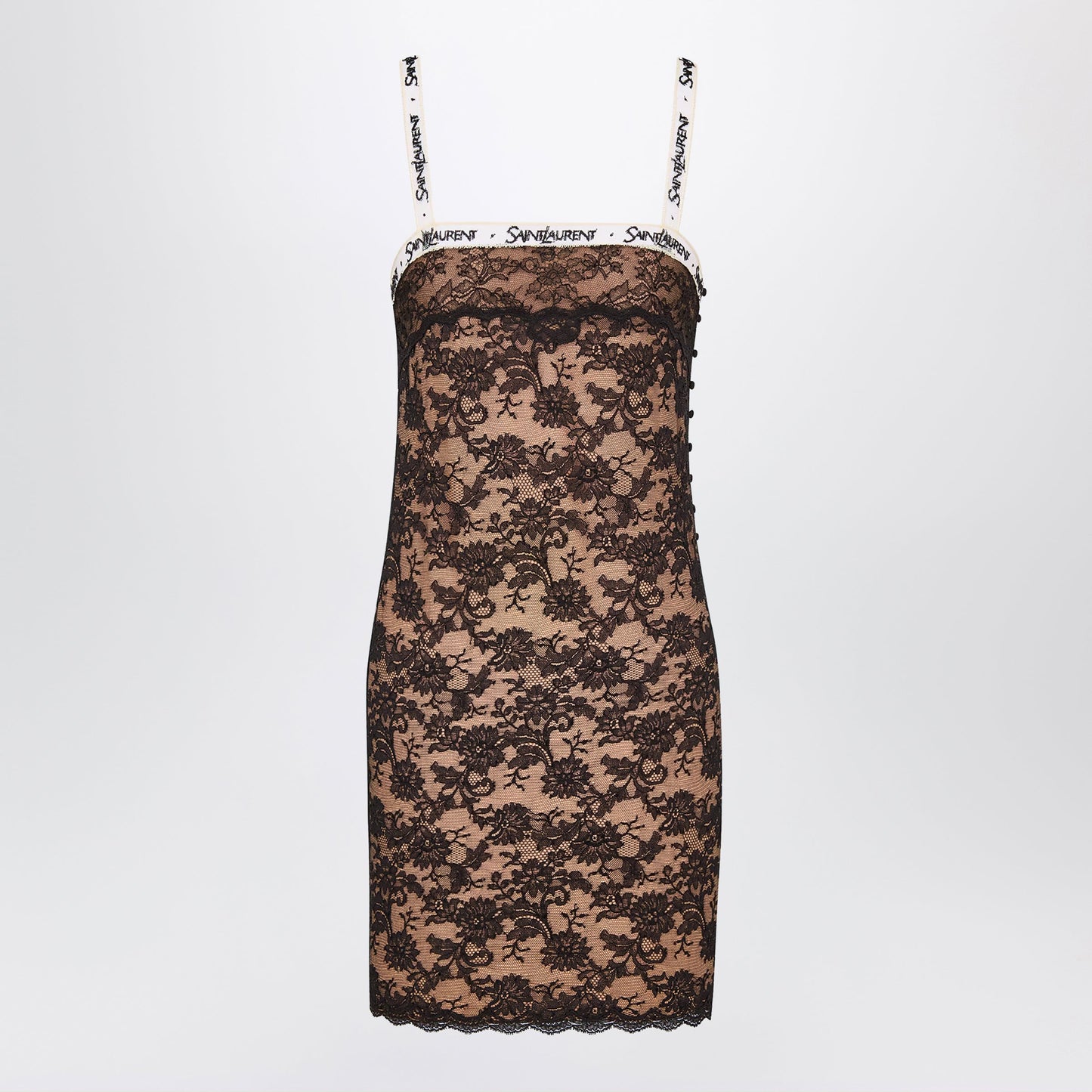 Saint Laurent Black Slip Dress In Lace Women SAINT LAURENT