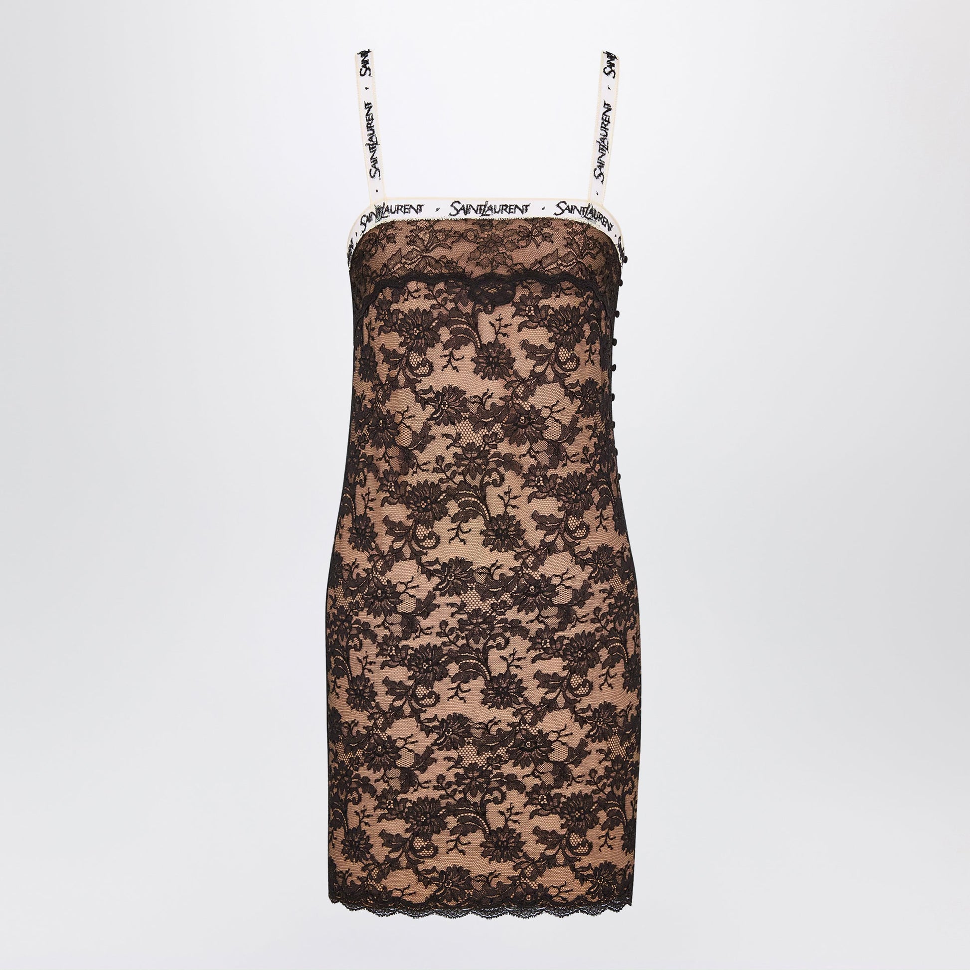 Saint Laurent Black Slip Dress In Lace Women SAINT LAURENT