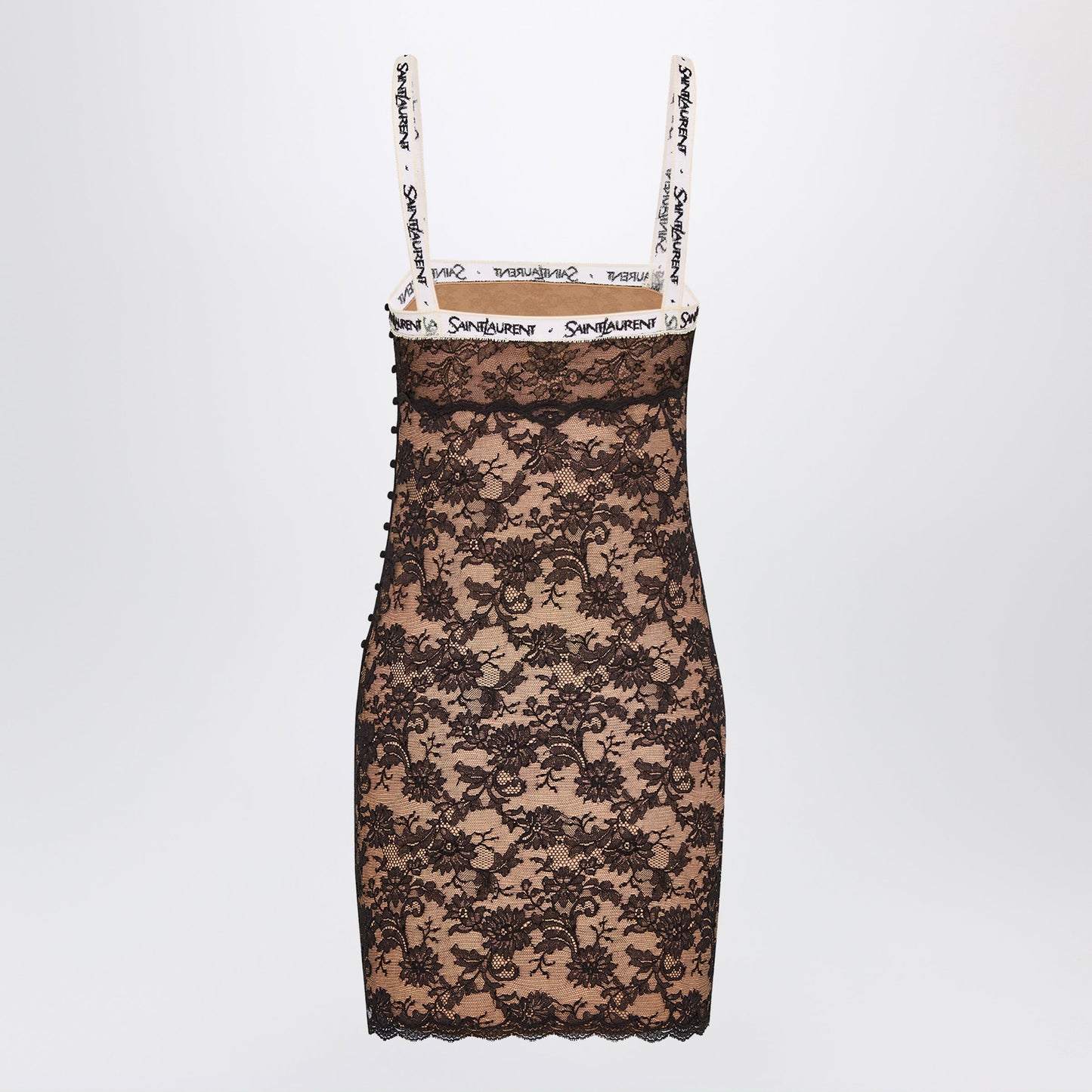 Saint Laurent Black Slip Dress In Lace Women SAINT LAURENT