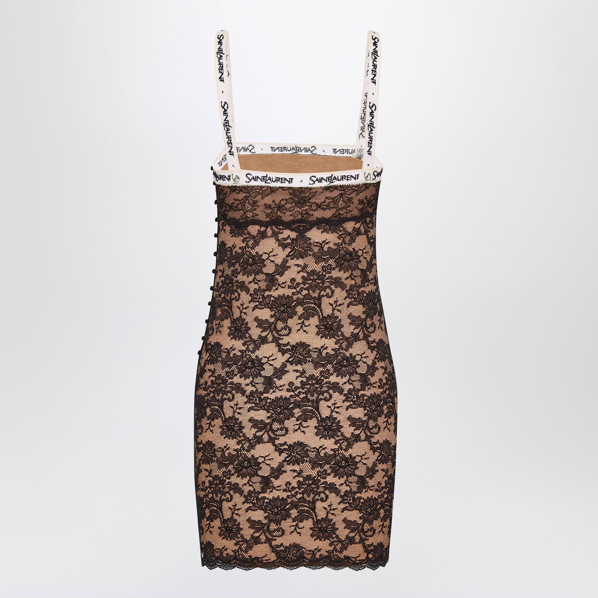 Saint Laurent Black Slip Dress In Lace Women SAINT LAURENT