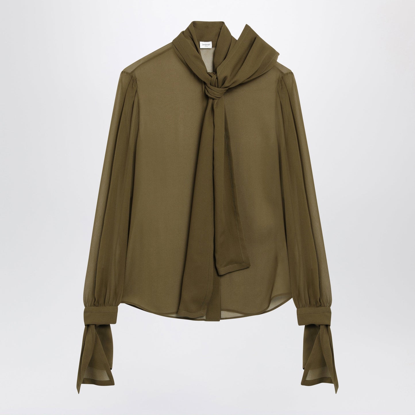 Saint Laurent Lavalliã¨Re Blouse In Bronze Green Silk Women SAINT LAURENT