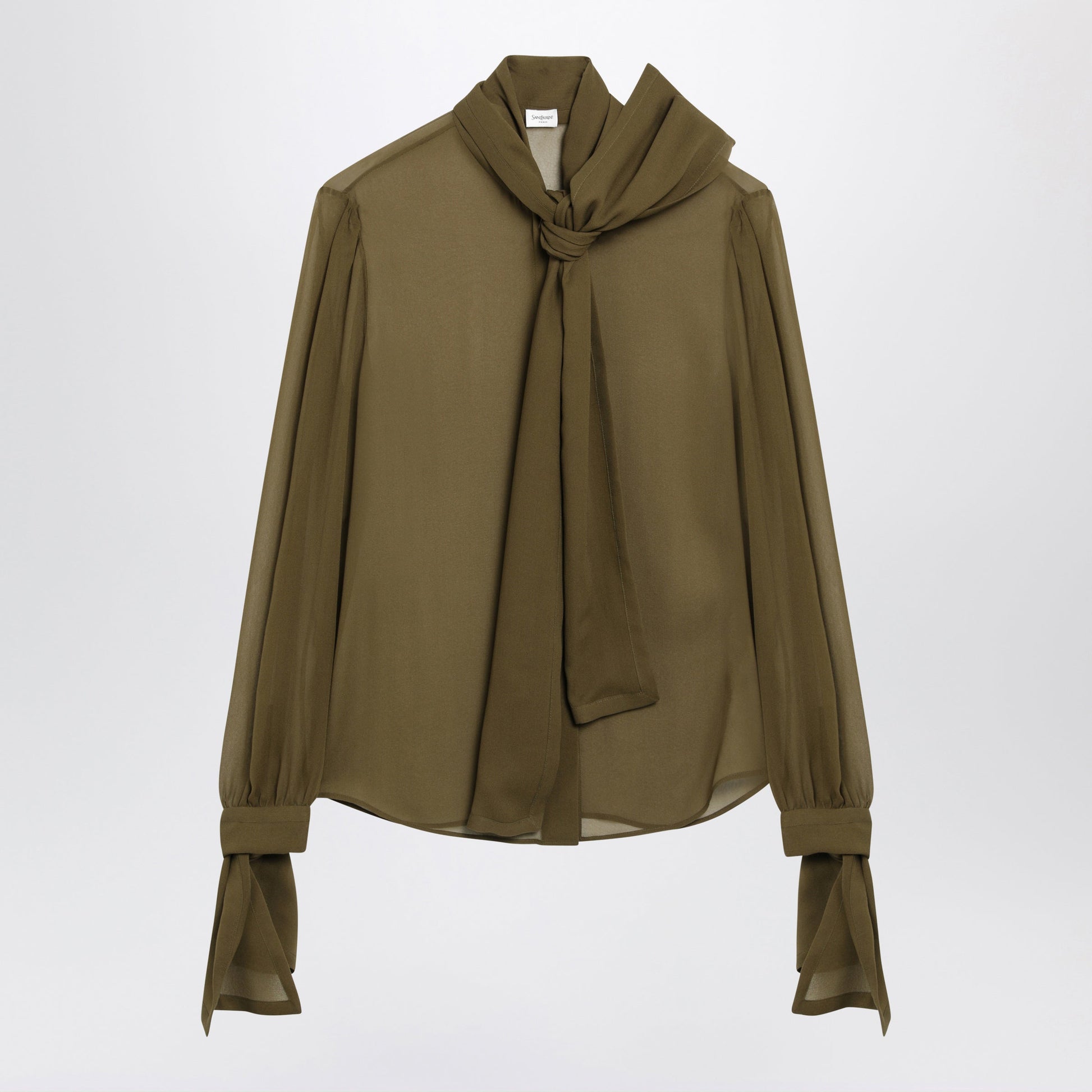 Saint Laurent Lavalliã¨Re Blouse In Bronze Green Silk Women SAINT LAURENT