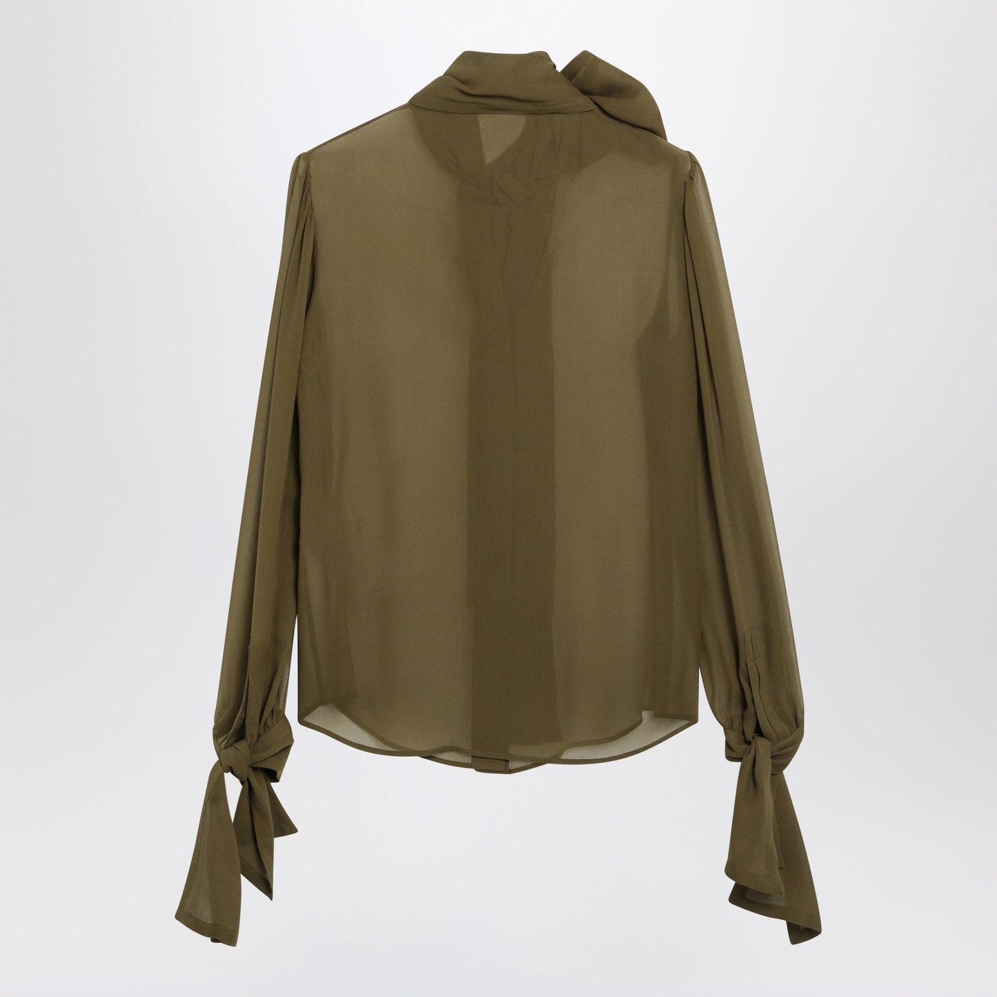 Saint Laurent Lavalliã¨Re Blouse In Bronze Green Silk Women SAINT LAURENT
