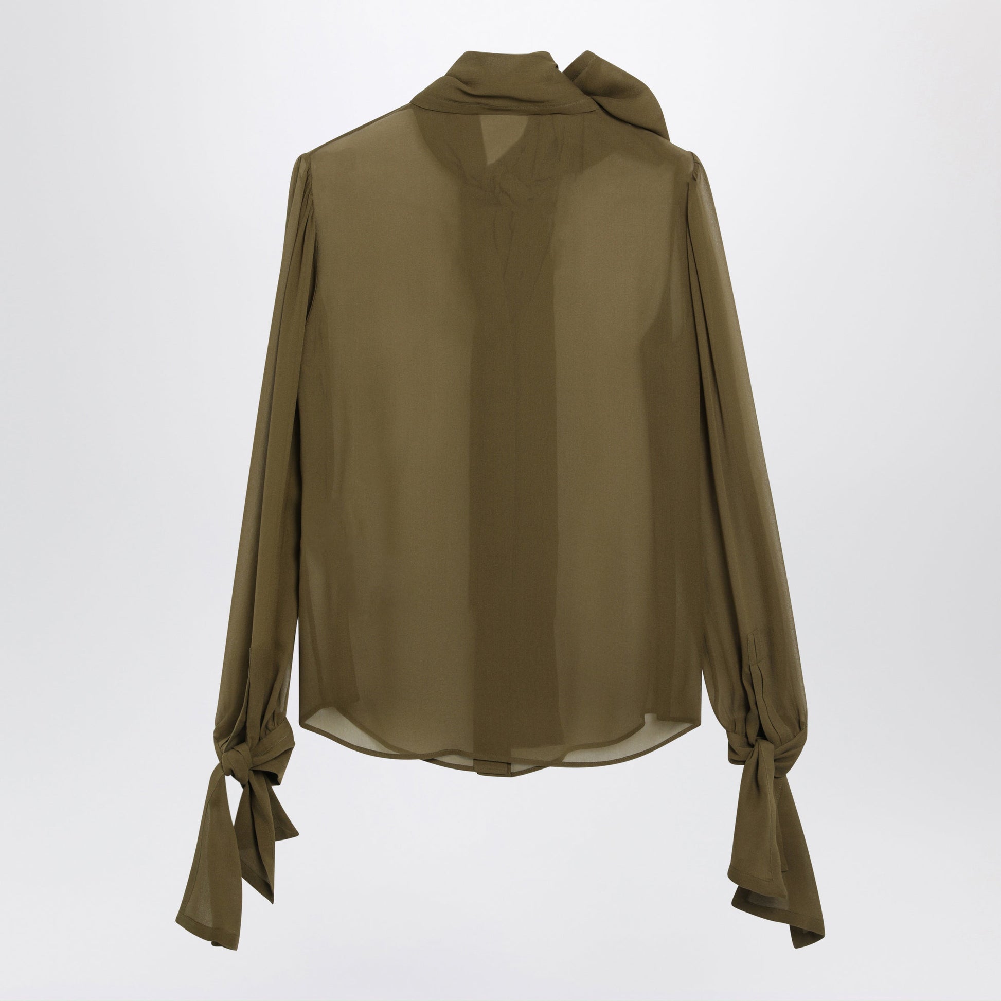 Saint Laurent Lavalliã¨Re Blouse In Bronze Green Silk Women SAINT LAURENT