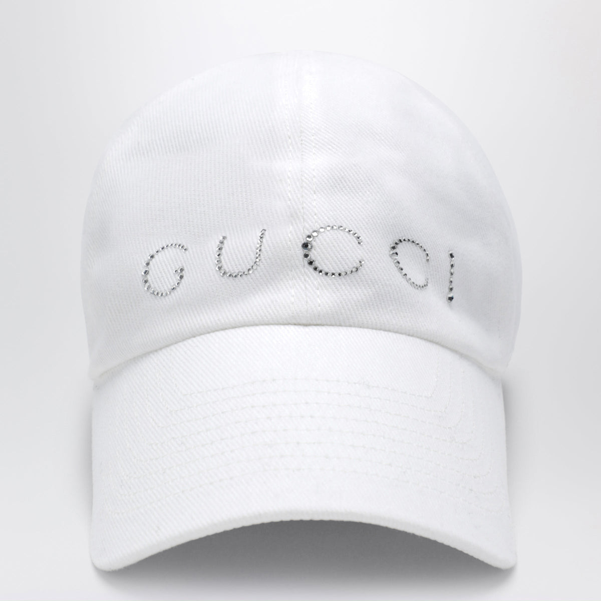 Gucci White Baseball Cap With Crystal Logo Women GUCCI