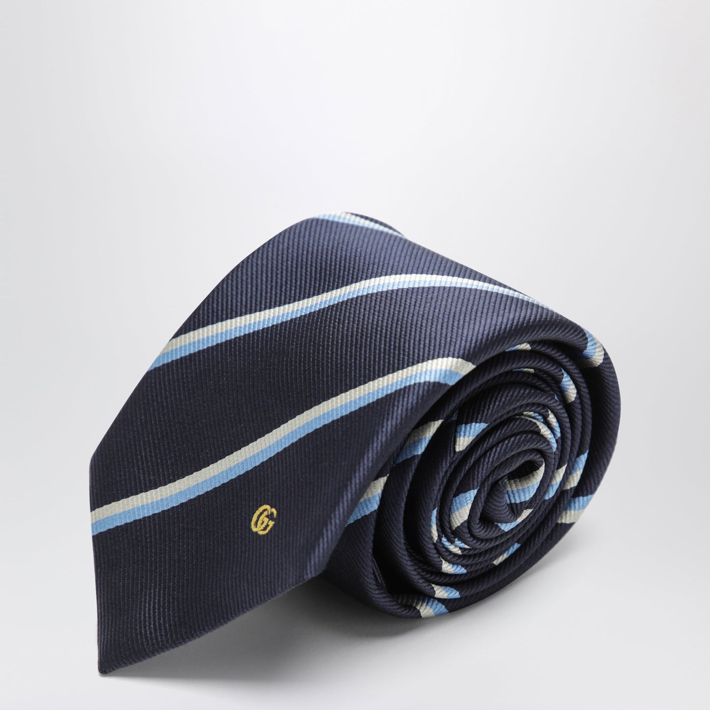 Gucci Striped Blue Silk Jacquard Tie With Double G Men GUCCI