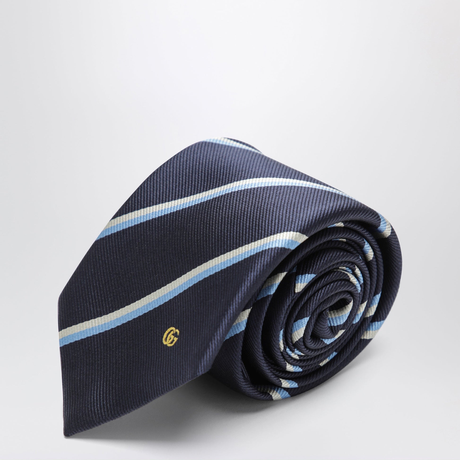 Gucci Striped Blue Silk Jacquard Tie With Double G Men GUCCI