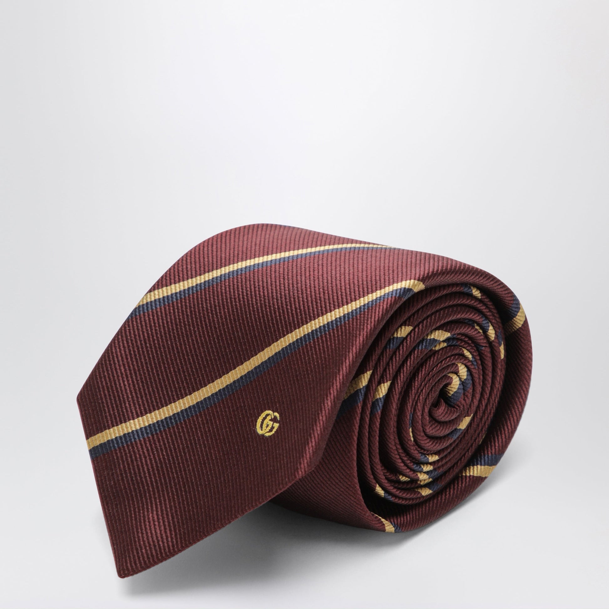 Gucci Striped Burgundy And Blue Silk Jacquard Tie Men GUCCI