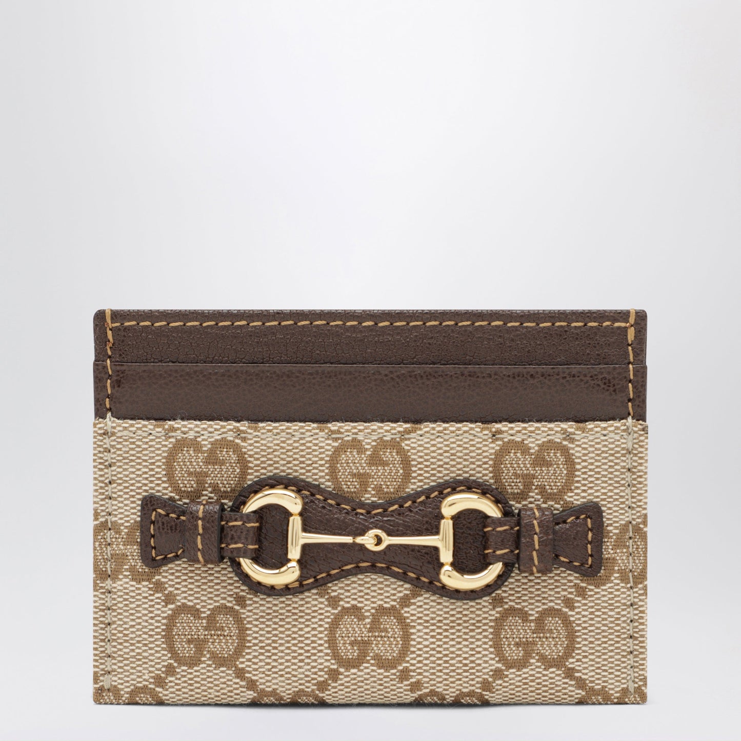Gucci Horsebit Card Holder In Gg Fabric In Beige/Brown Women GUCCI