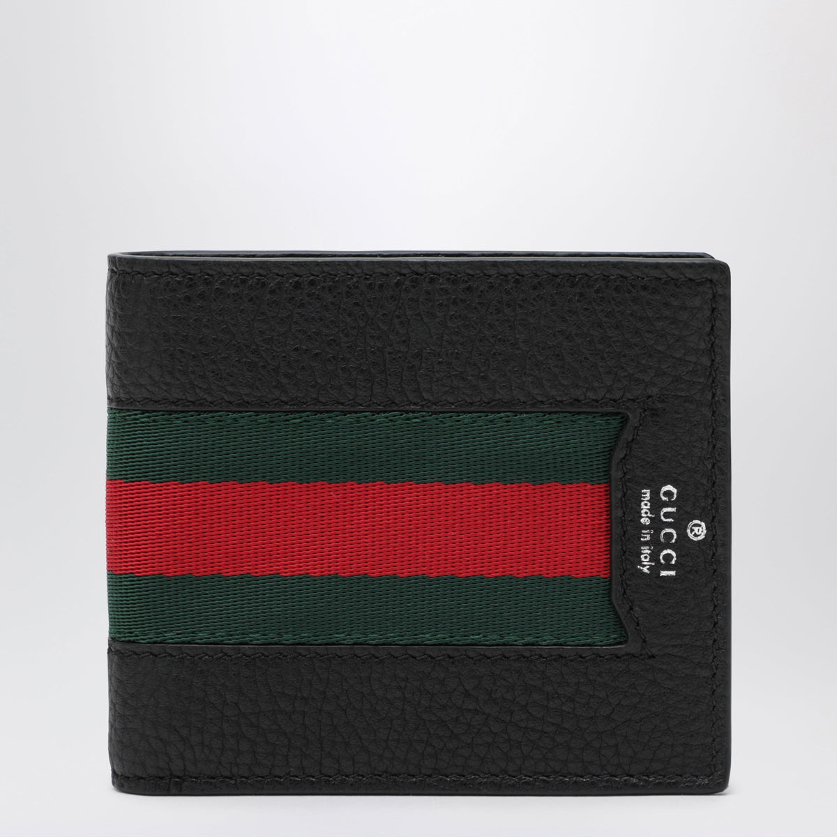 Gucci Black Web Trademark Bi-Fold Card Holder In Leather Men GUCCI