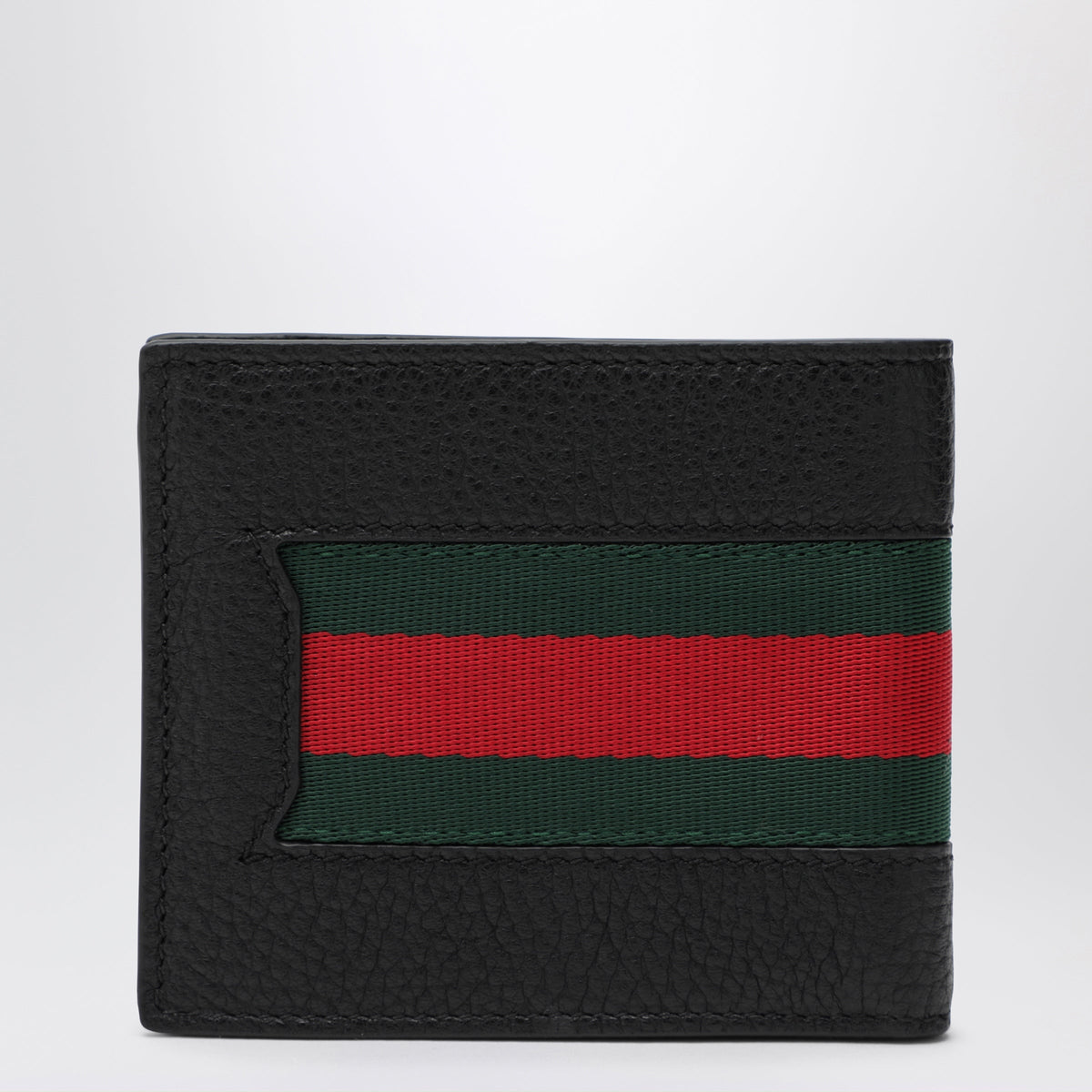 Gucci Black Web Trademark Bi-Fold Card Holder In Leather Men GUCCI