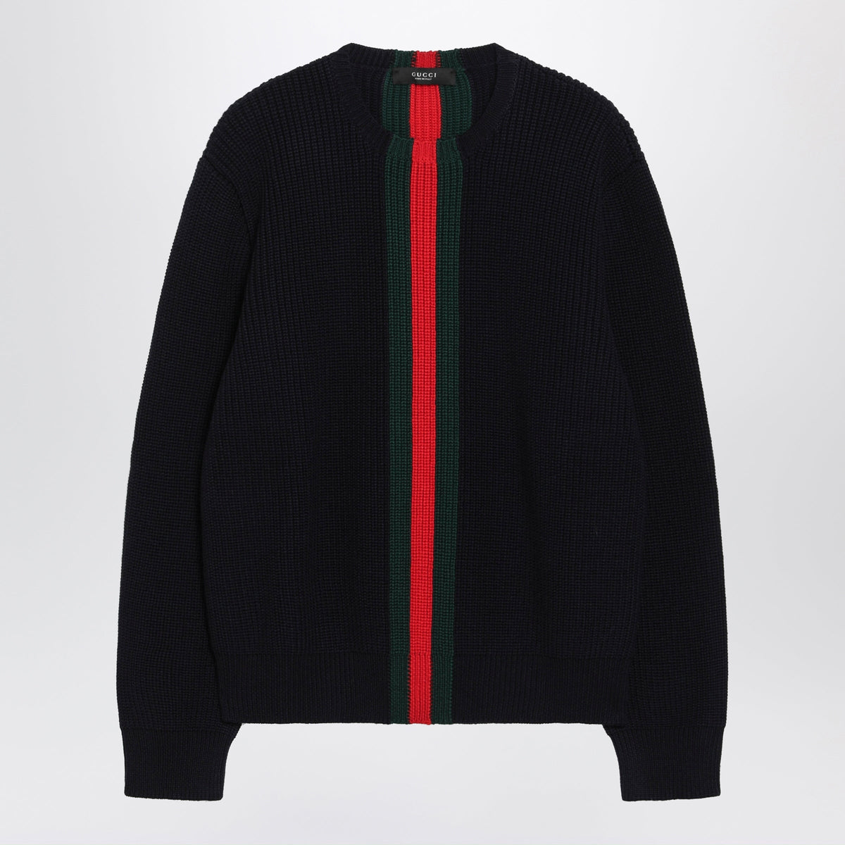 Gucci Blue Sweater In Wool With Web Detail Men GUCCI