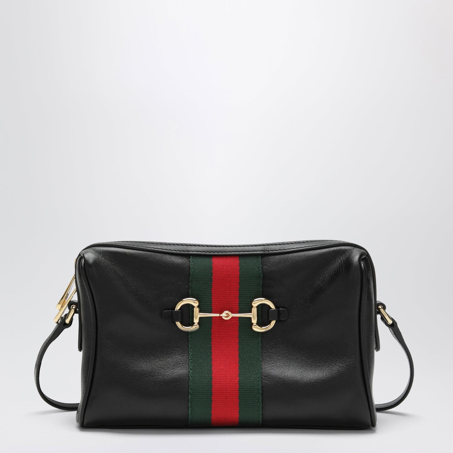 Gucci Small Horsebit Web Black Leather Camera Bag Women GUCCI