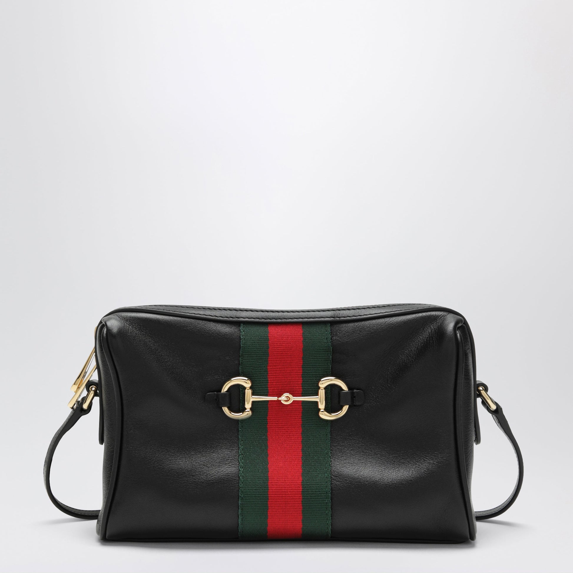 Gucci Small Horsebit Web Black Leather Camera Bag Women GUCCI