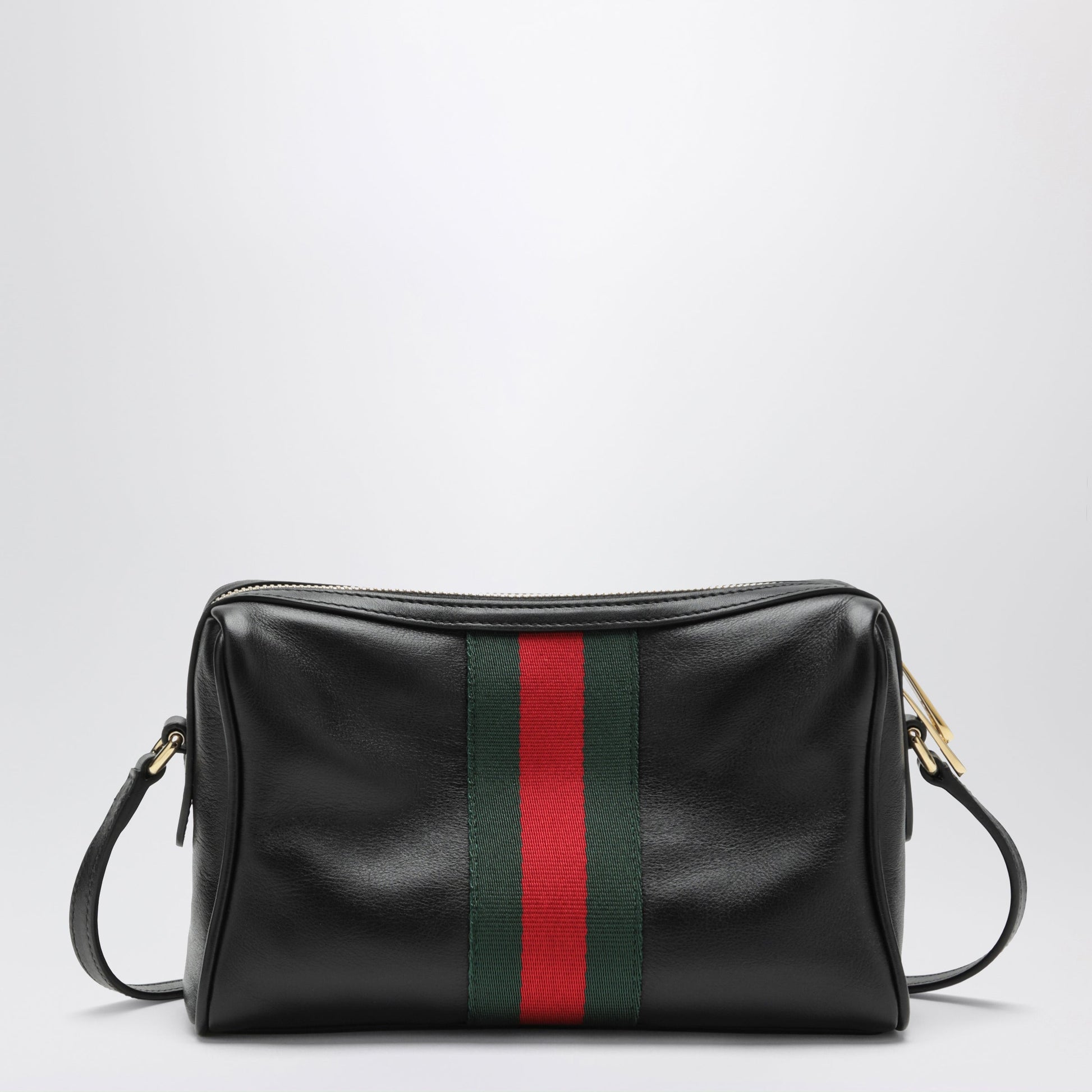 Gucci Small Horsebit Web Black Leather Camera Bag Women GUCCI