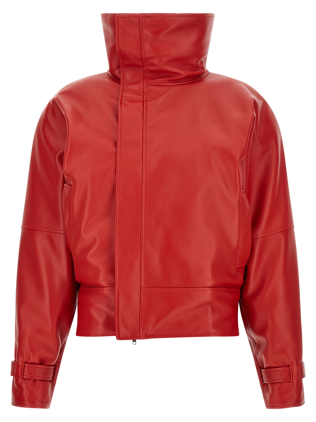 Balenciaga Women Red Leather 'Arrotondato' Bomber Jacket BALENCIAGA