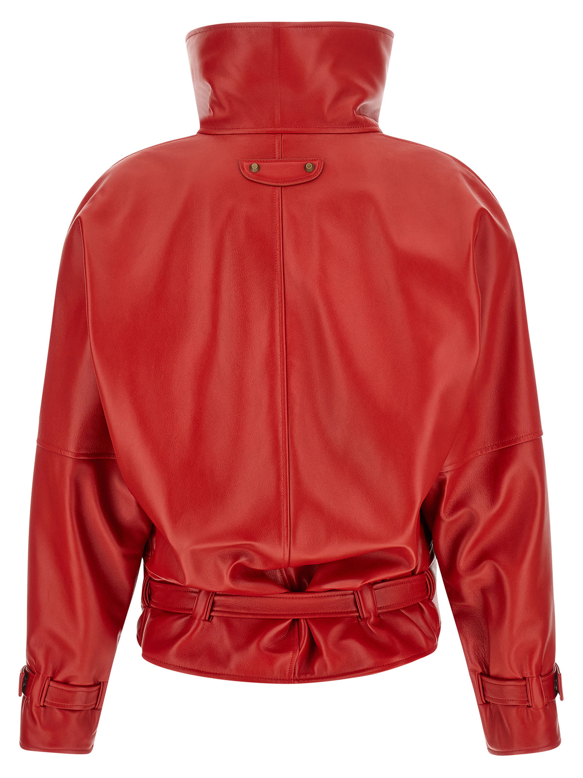 Balenciaga Women Red Leather 'Arrotondato' Bomber Jacket BALENCIAGA
