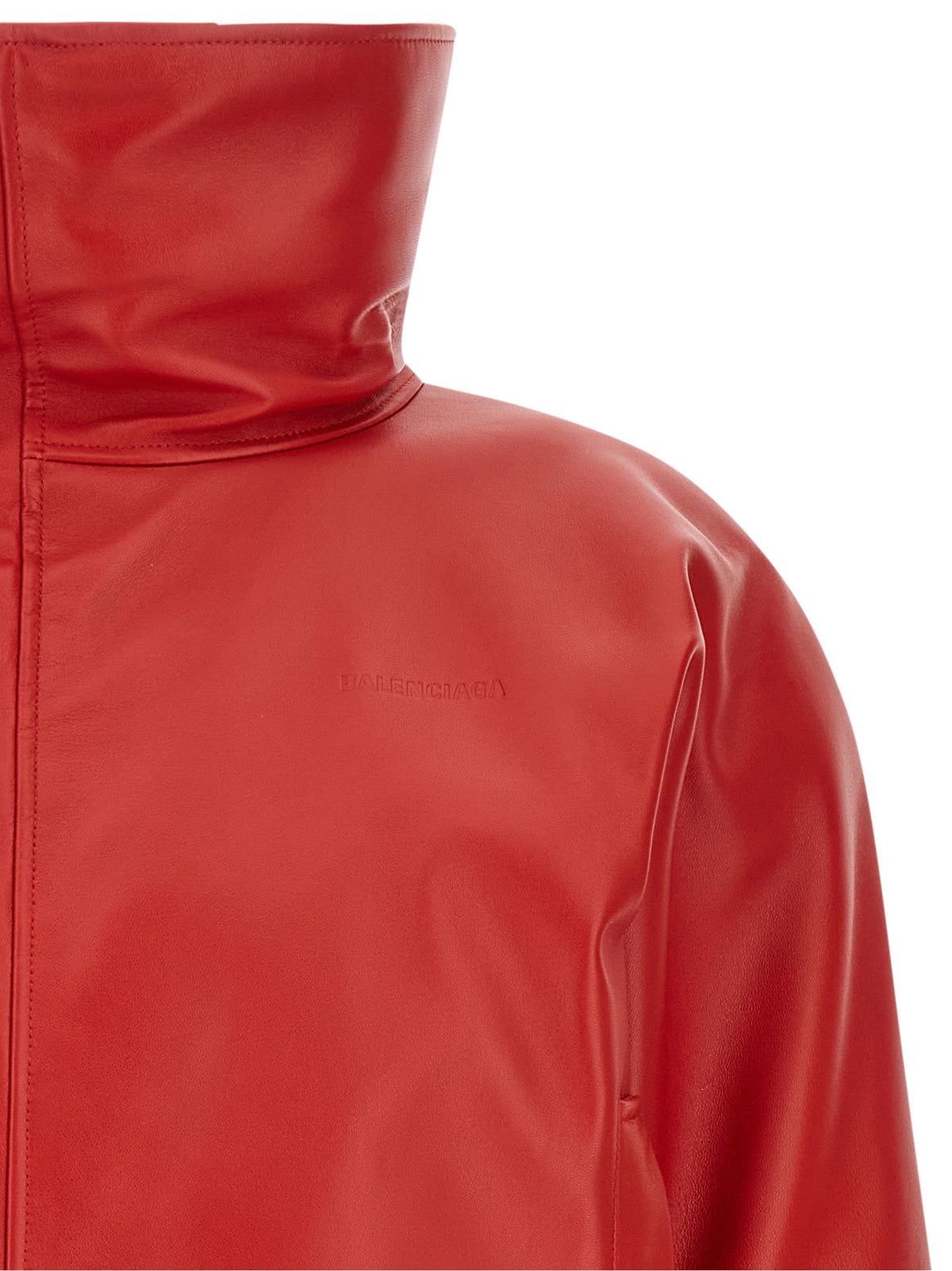 Balenciaga Women Red Leather 'Arrotondato' Bomber Jacket BALENCIAGA