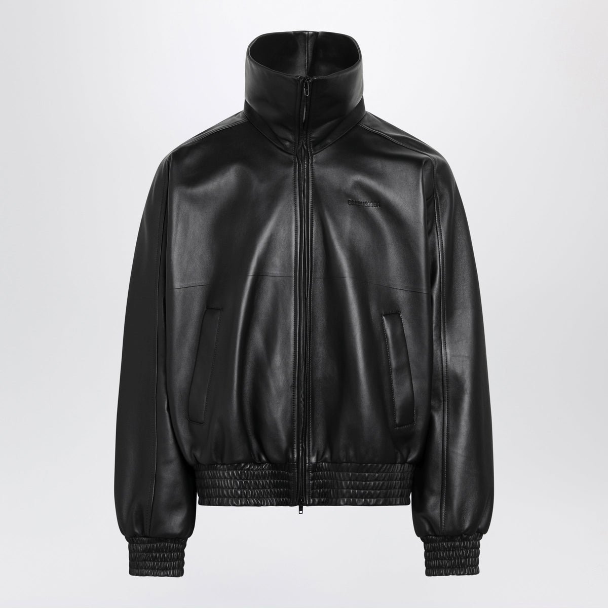 Balenciaga Black Leather Jacket With Logo Men BALENCIAGA