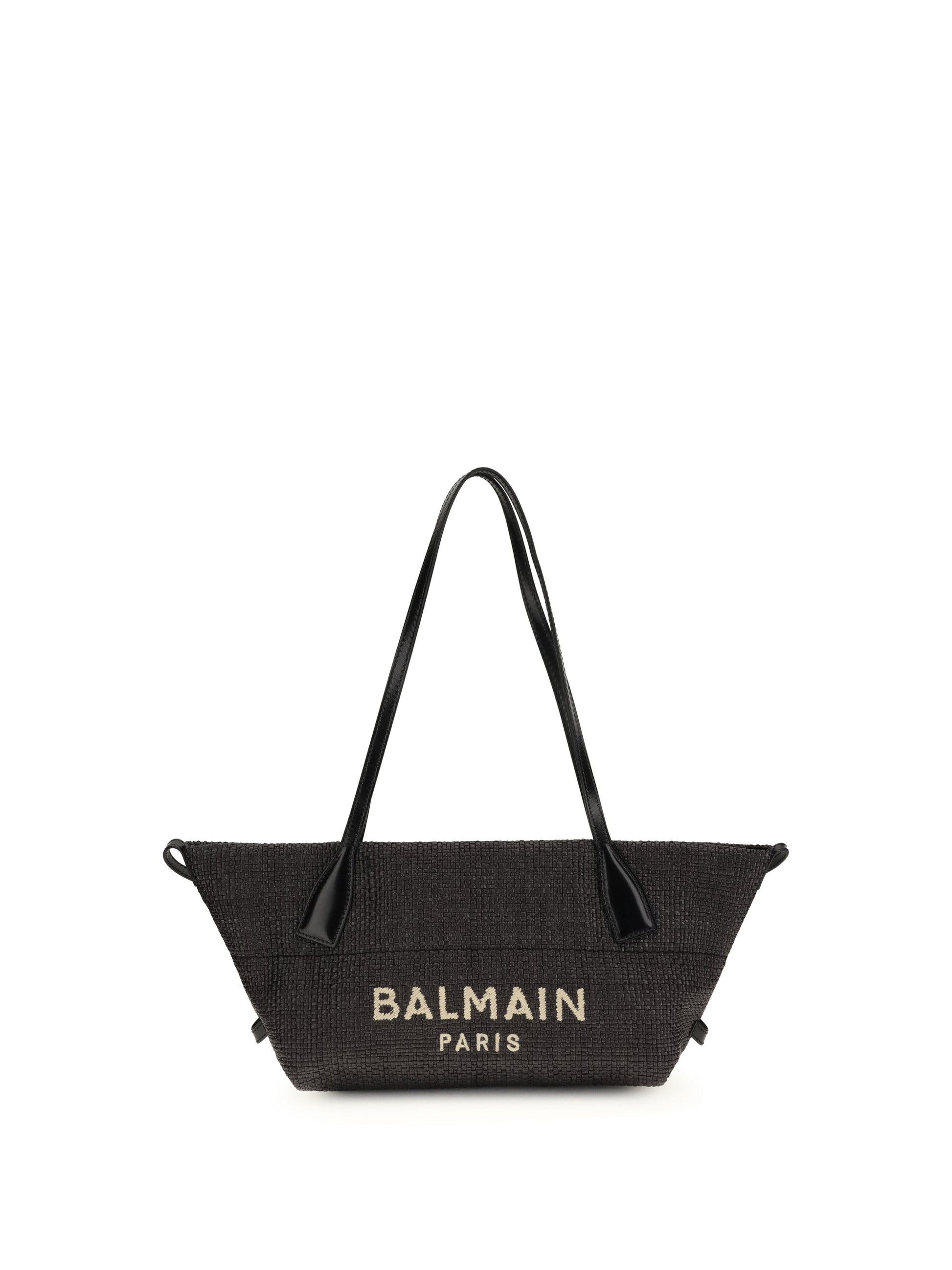 Balmain Women Calfskin And Raffia Track Shoulder Bag BALMAIN