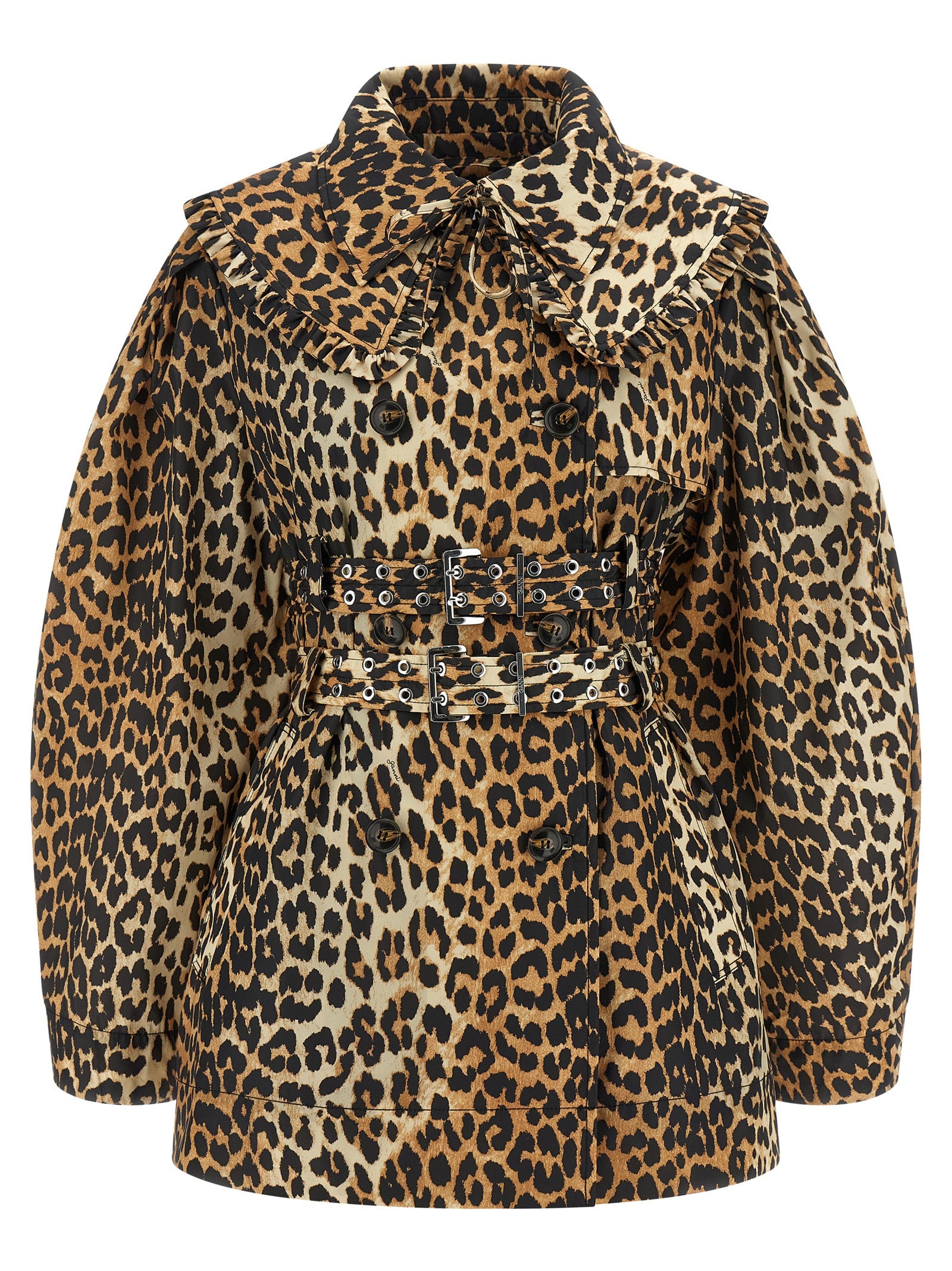 Ganni Women 'Leopard Duchesse Nylon Short' Trench Coat GANNI