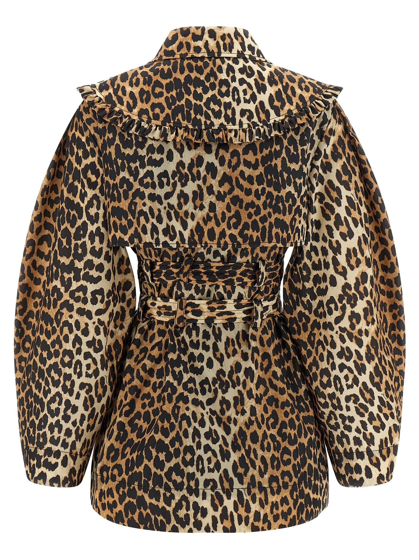Ganni Women 'Leopard Duchesse Nylon Short' Trench Coat GANNI