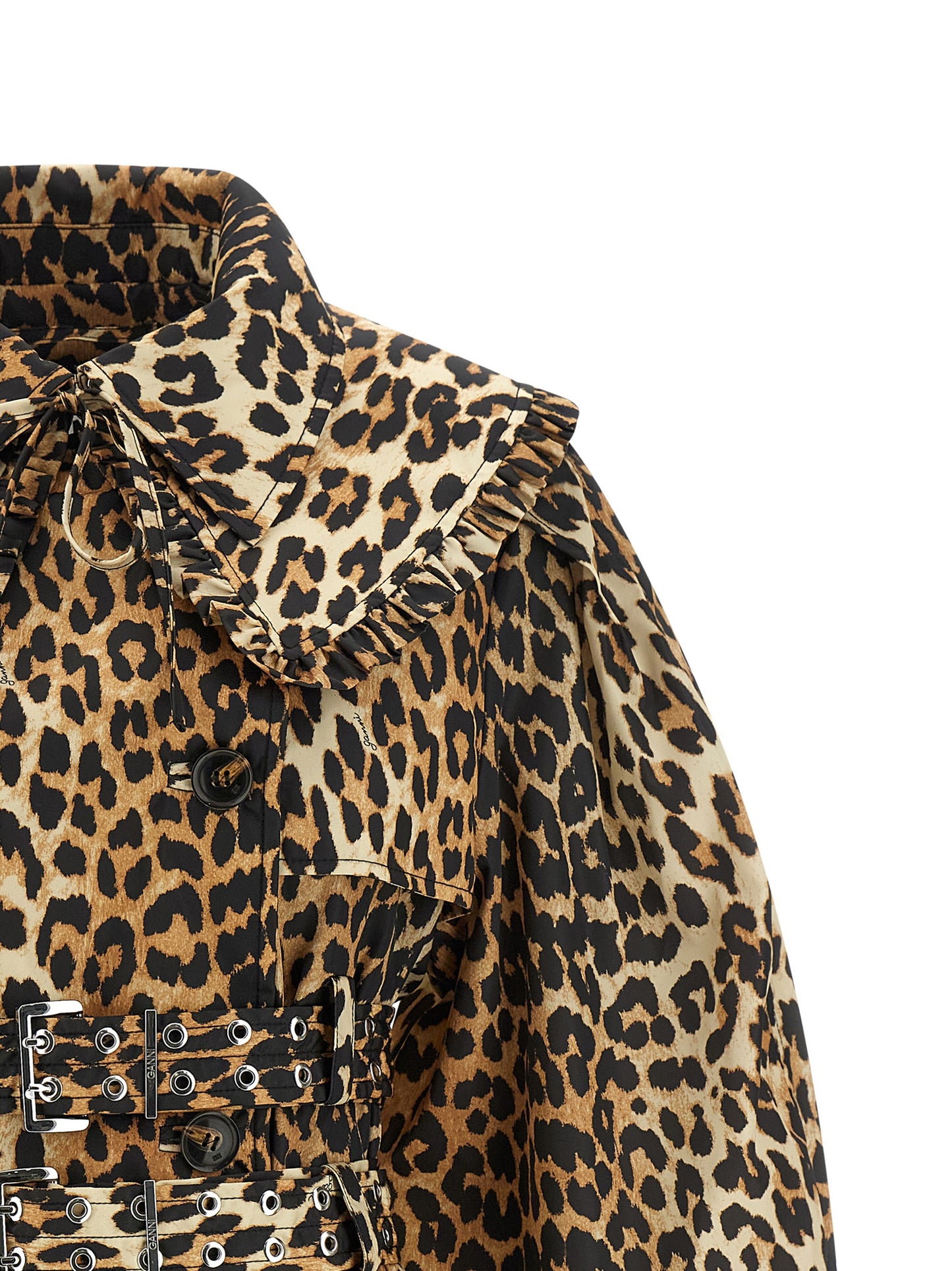 Ganni Women 'Leopard Duchesse Nylon Short' Trench Coat GANNI