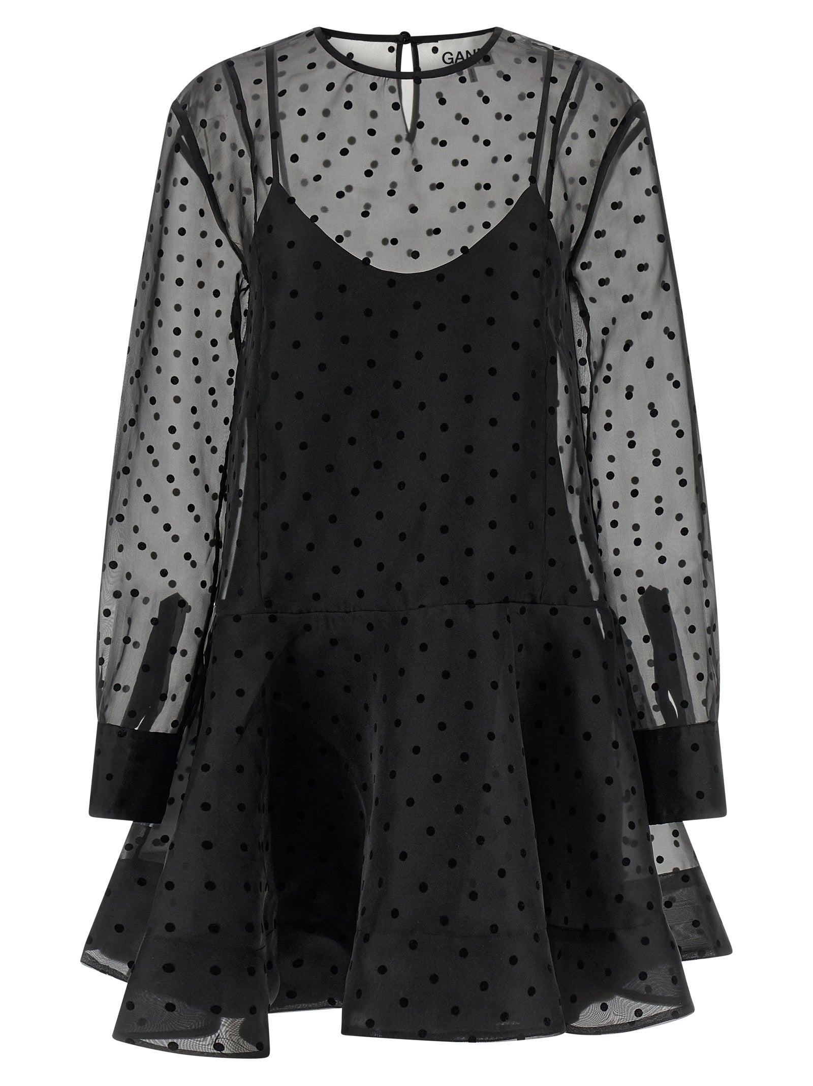 Ganni Women 'Black Organza Circle Collar' Dress GANNI