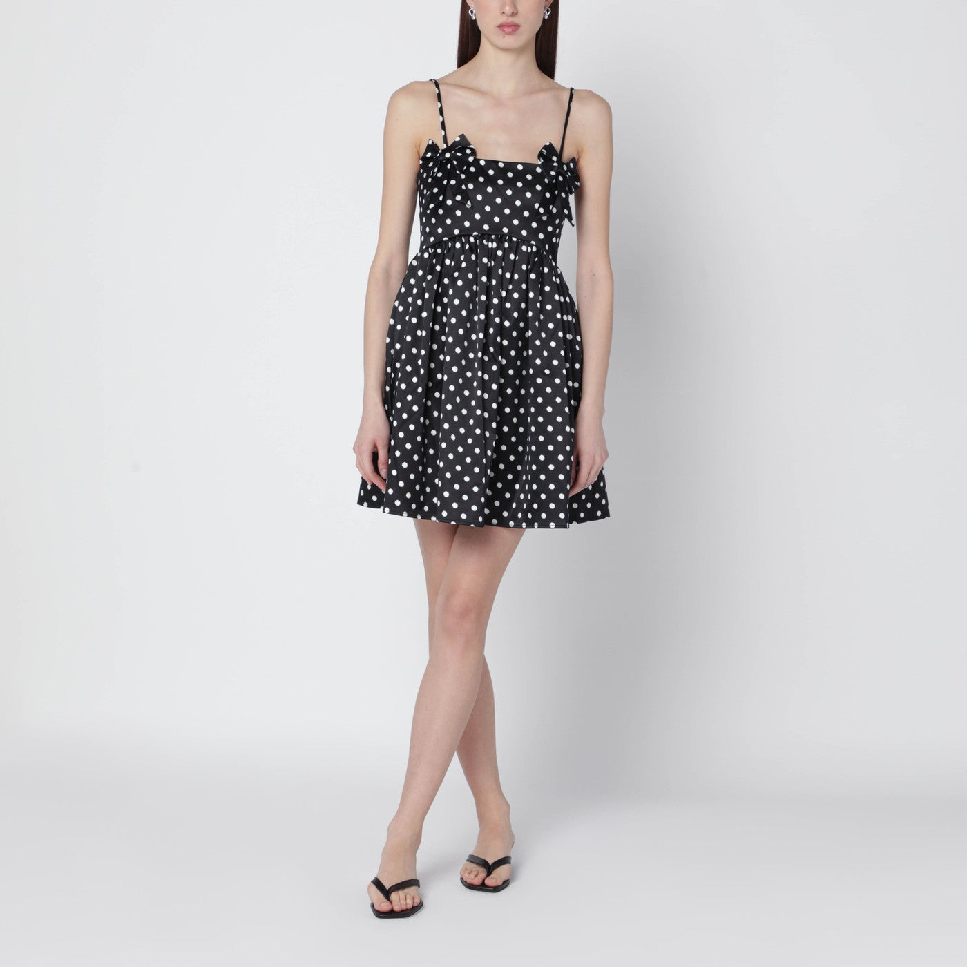Ganni Black Satin Mini Dress With Polka Dots Women GANNI