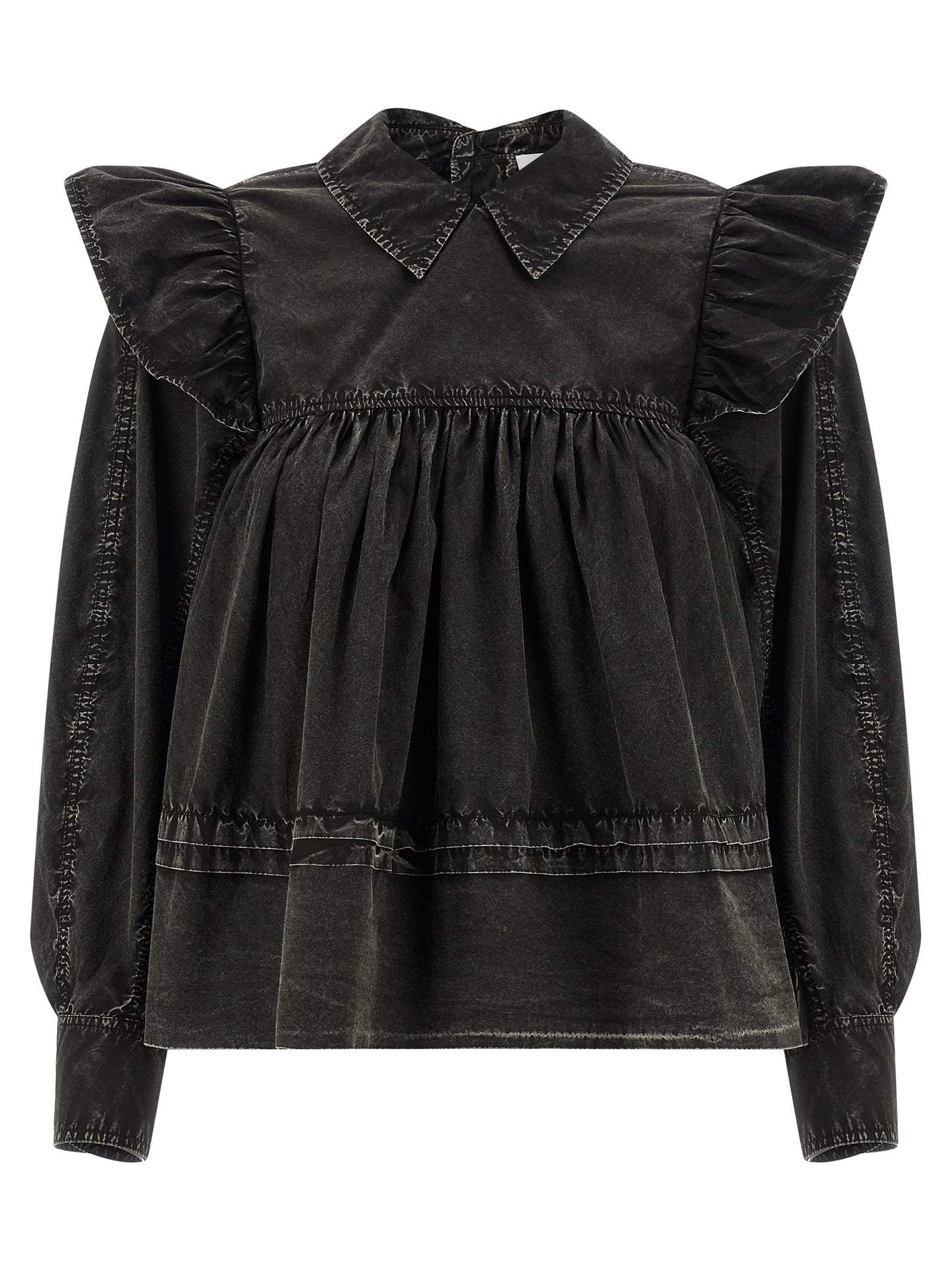 Ganni Women 'Black Washed Frill' Blouse GANNI