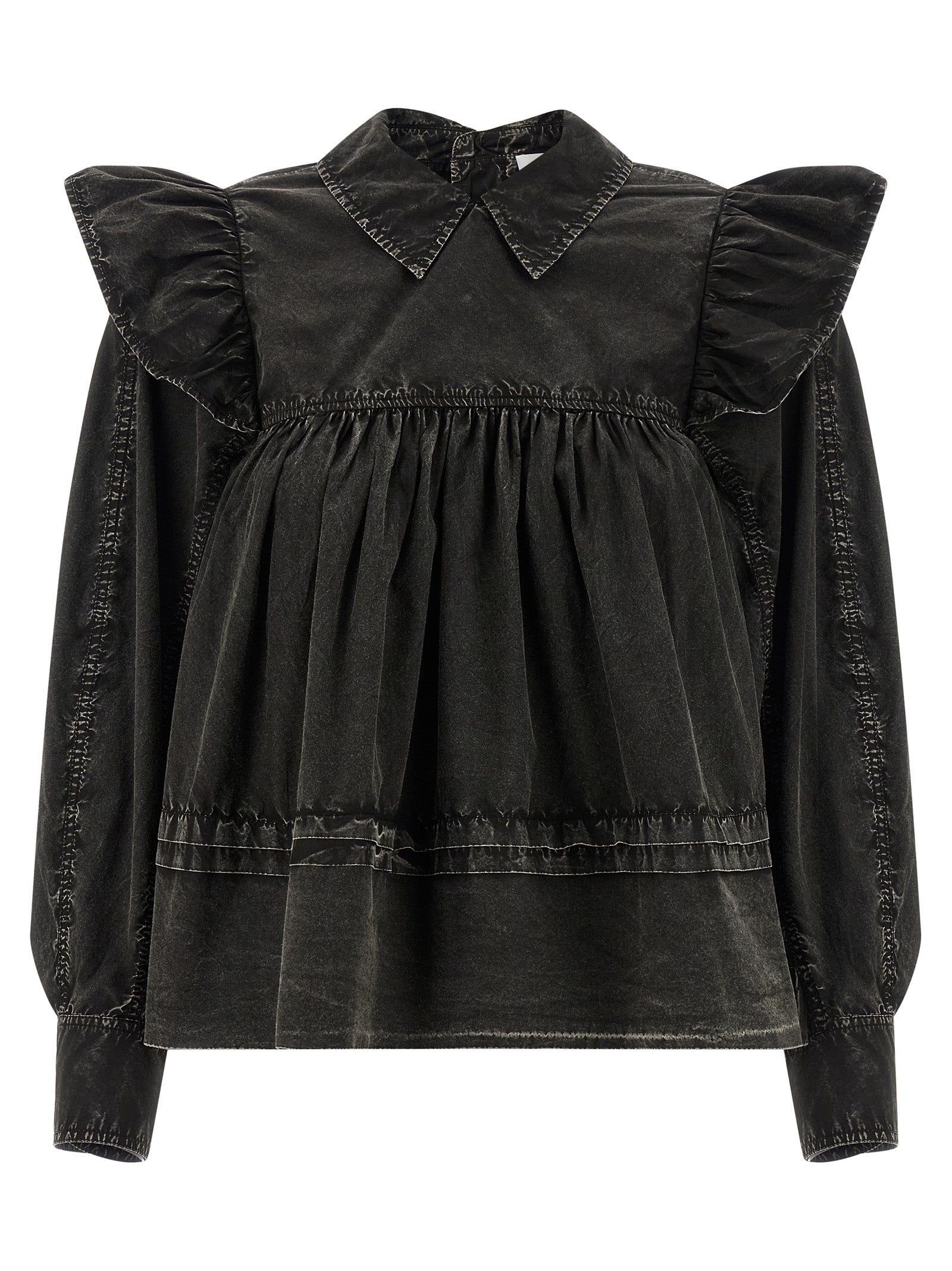Ganni Women 'Black Washed Frill' Blouse GANNI