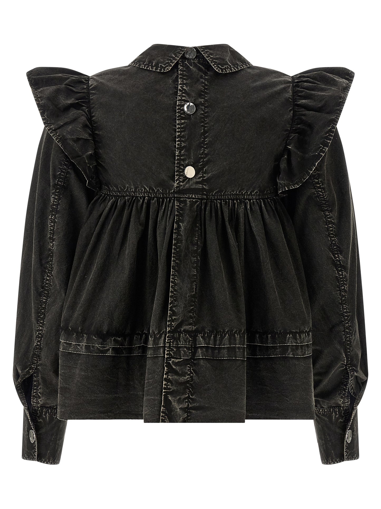 Ganni Women 'Black Washed Frill' Blouse GANNI