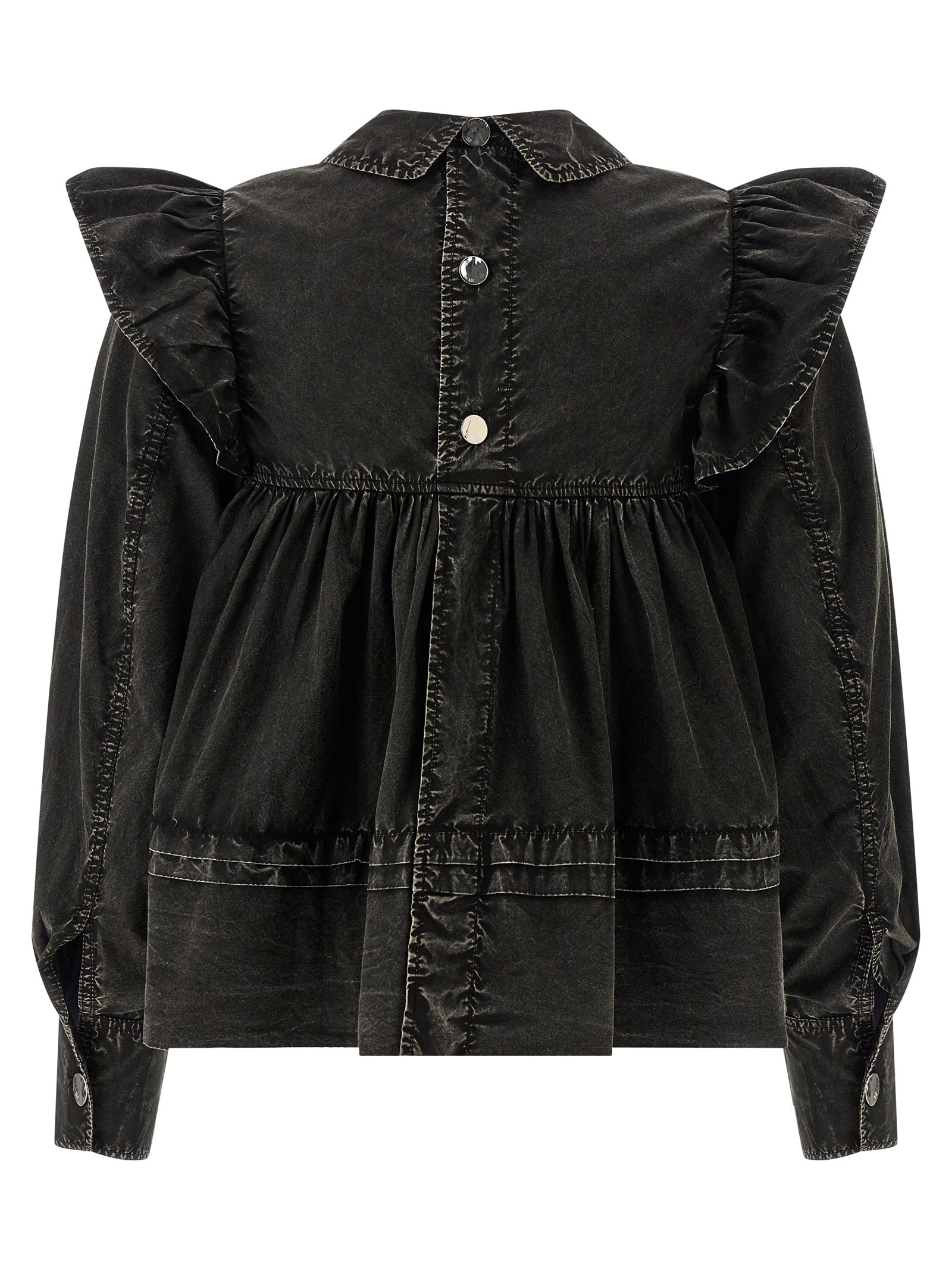 Ganni Women 'Black Washed Frill' Blouse GANNI