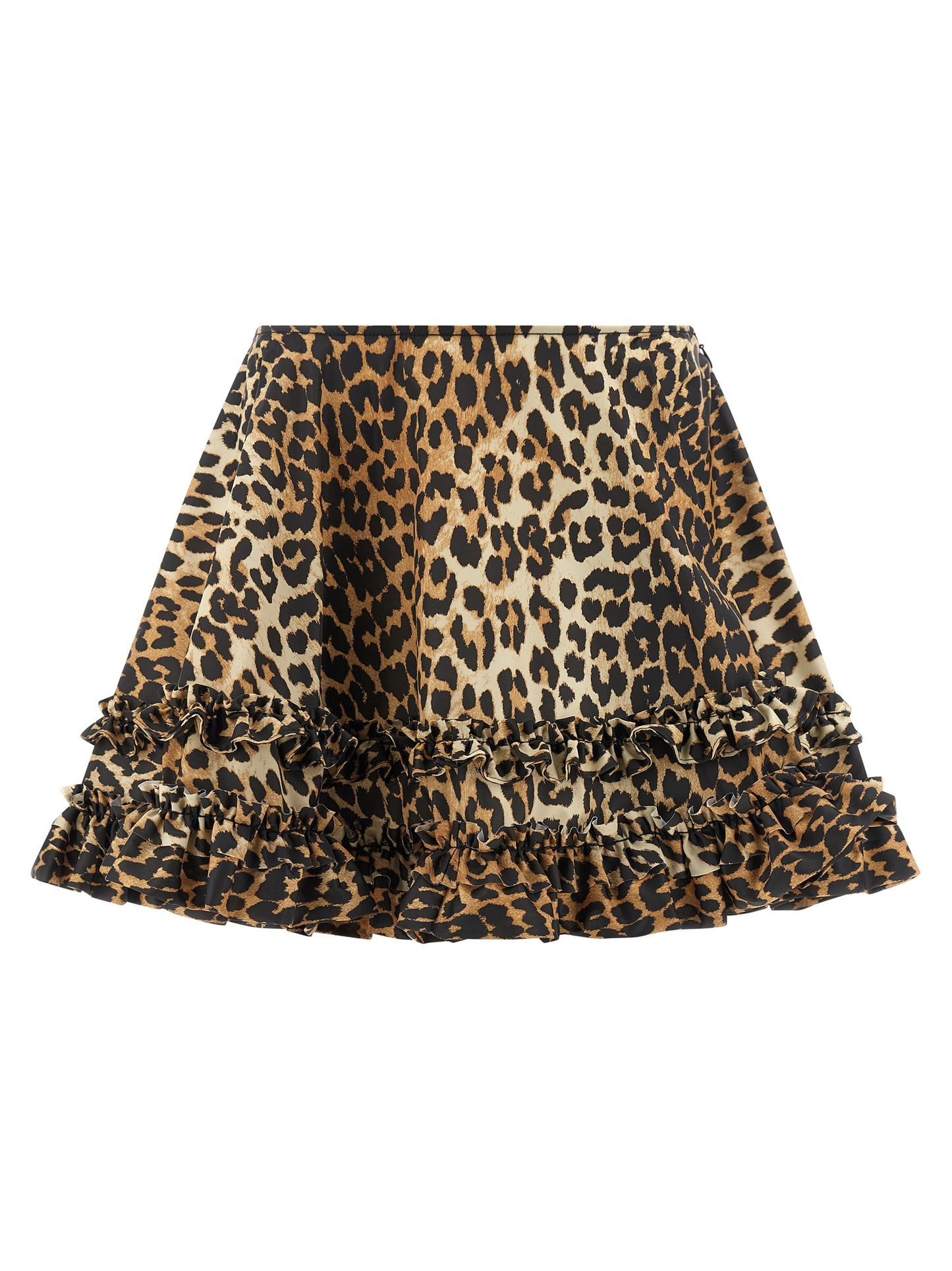 Ganni Women 'Leopard Duchesse Nylon Mini Frill' Skirt GANNI