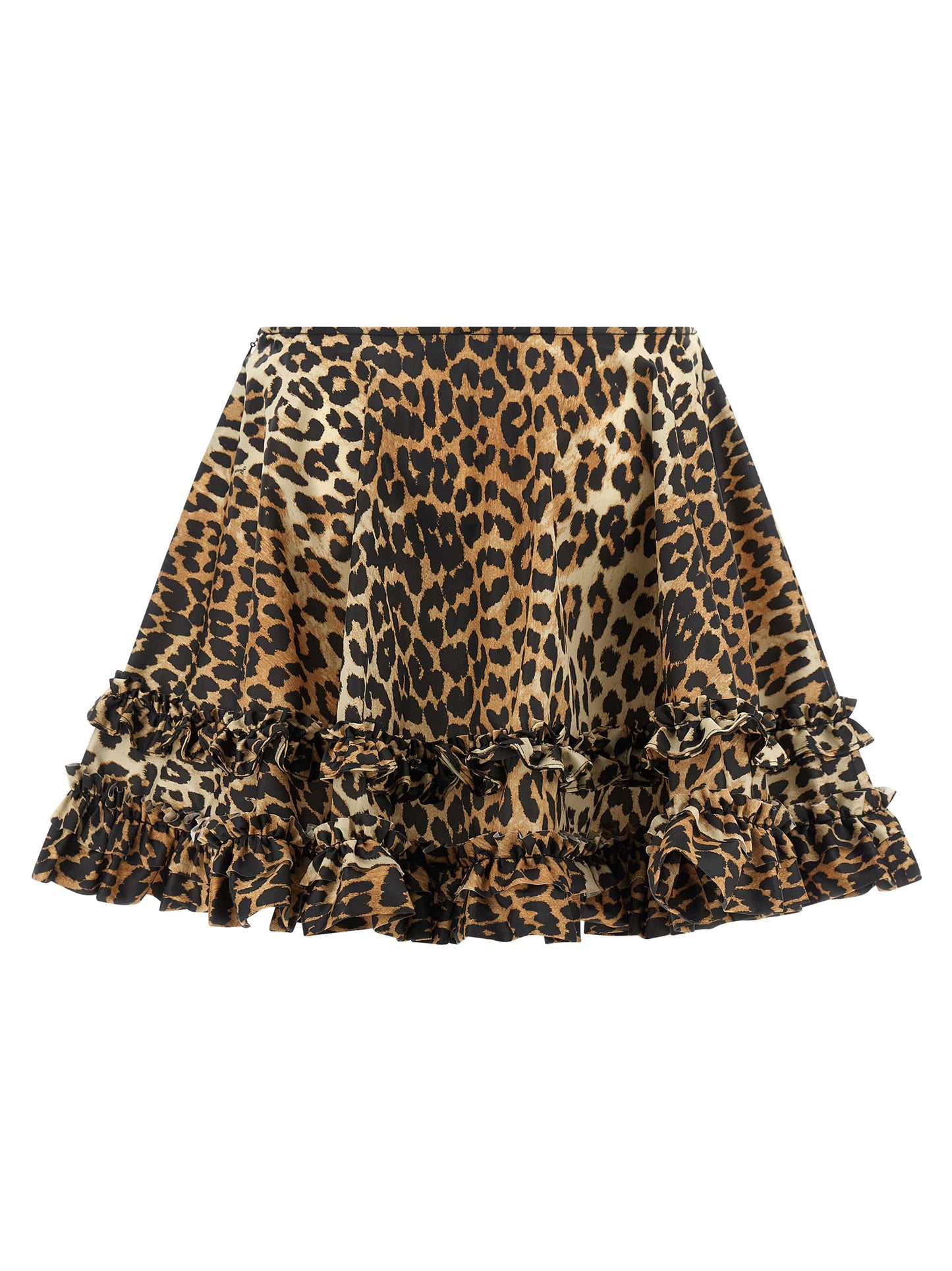 Ganni Women 'Leopard Duchesse Nylon Mini Frill' Skirt GANNI