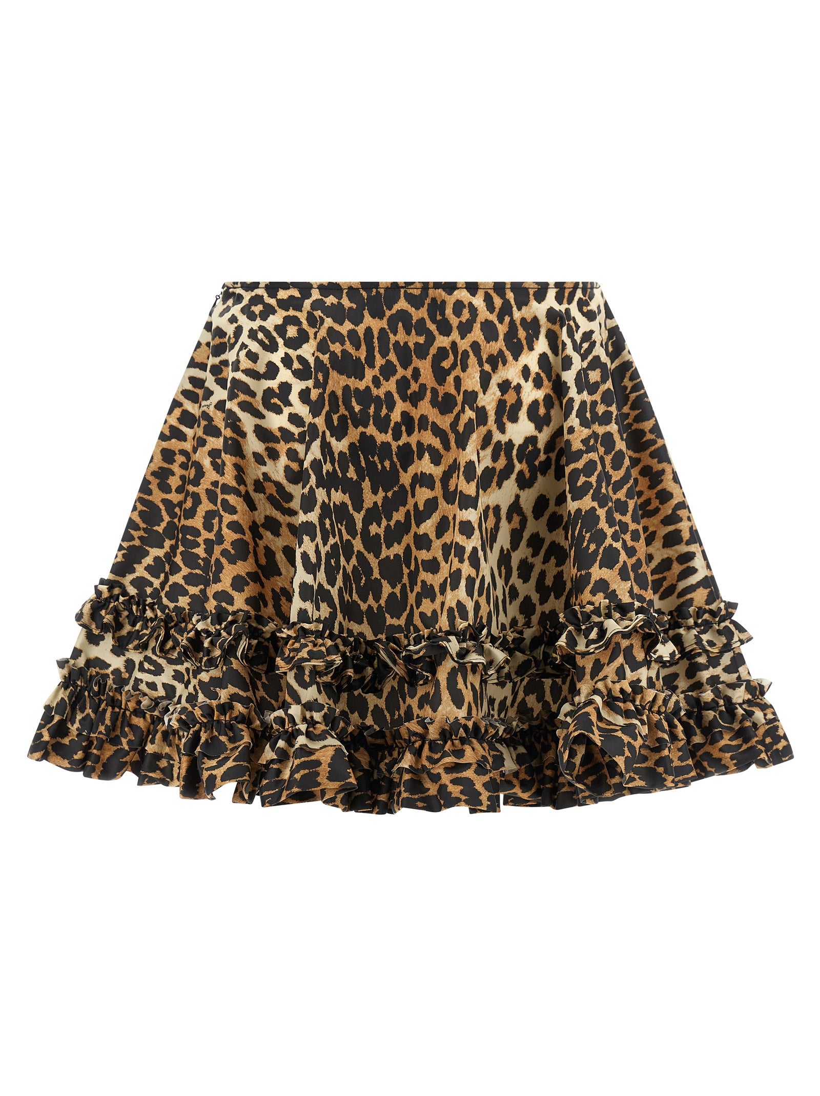 Ganni Women 'Leopard Duchesse Nylon Mini Frill' Skirt GANNI