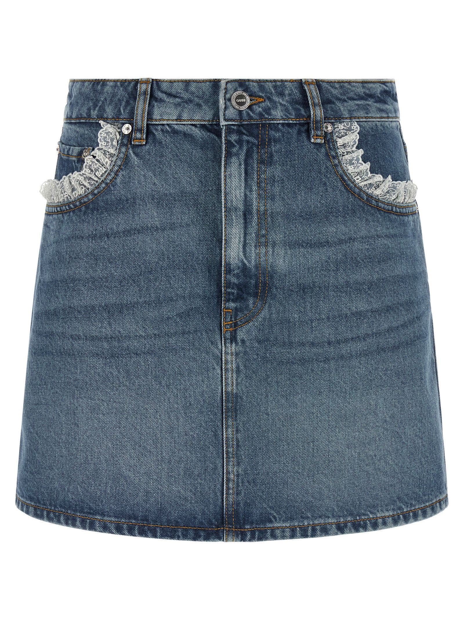 Ganni Women Denim And Lace Skirt GANNI