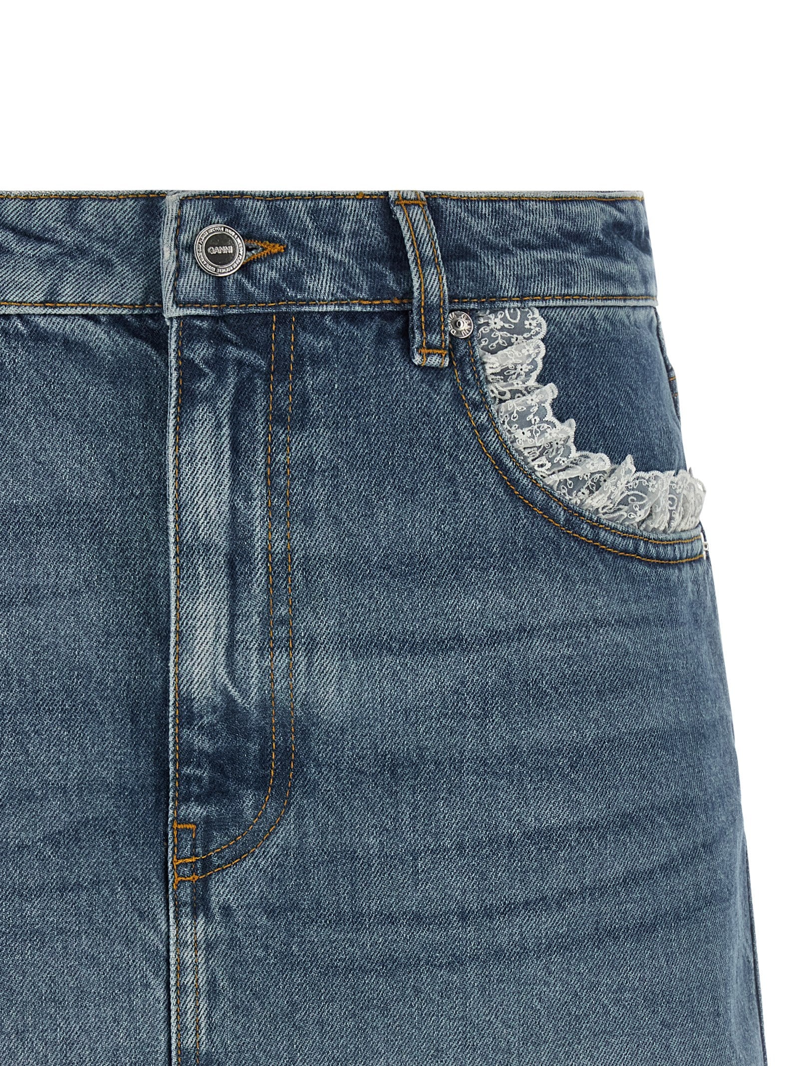 Ganni Women Denim And Lace Skirt GANNI