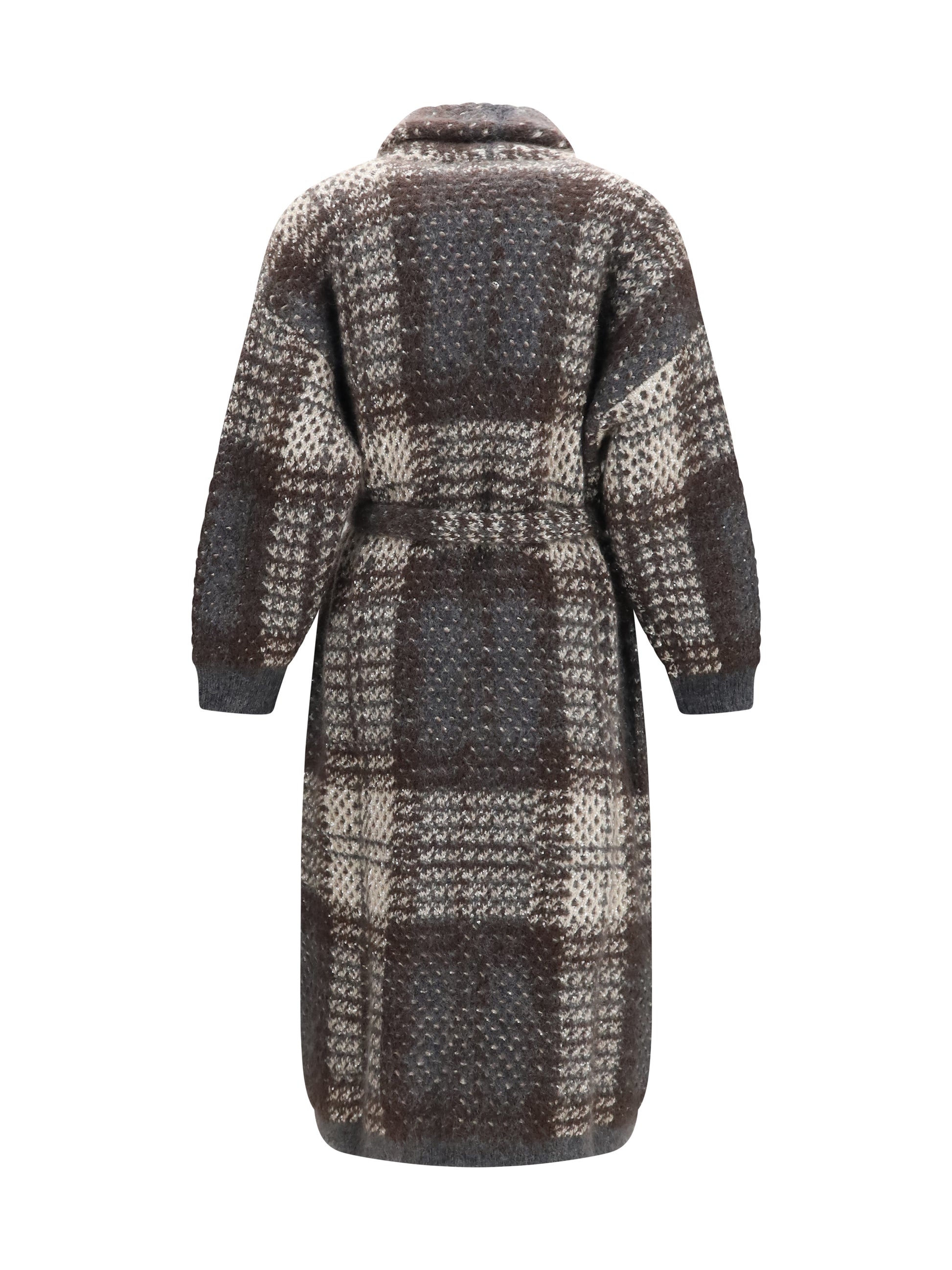 Brunello Cucinelli Women Macrocheck Mohair Blend Coat With Belt BRUNELLO CUCINELLI