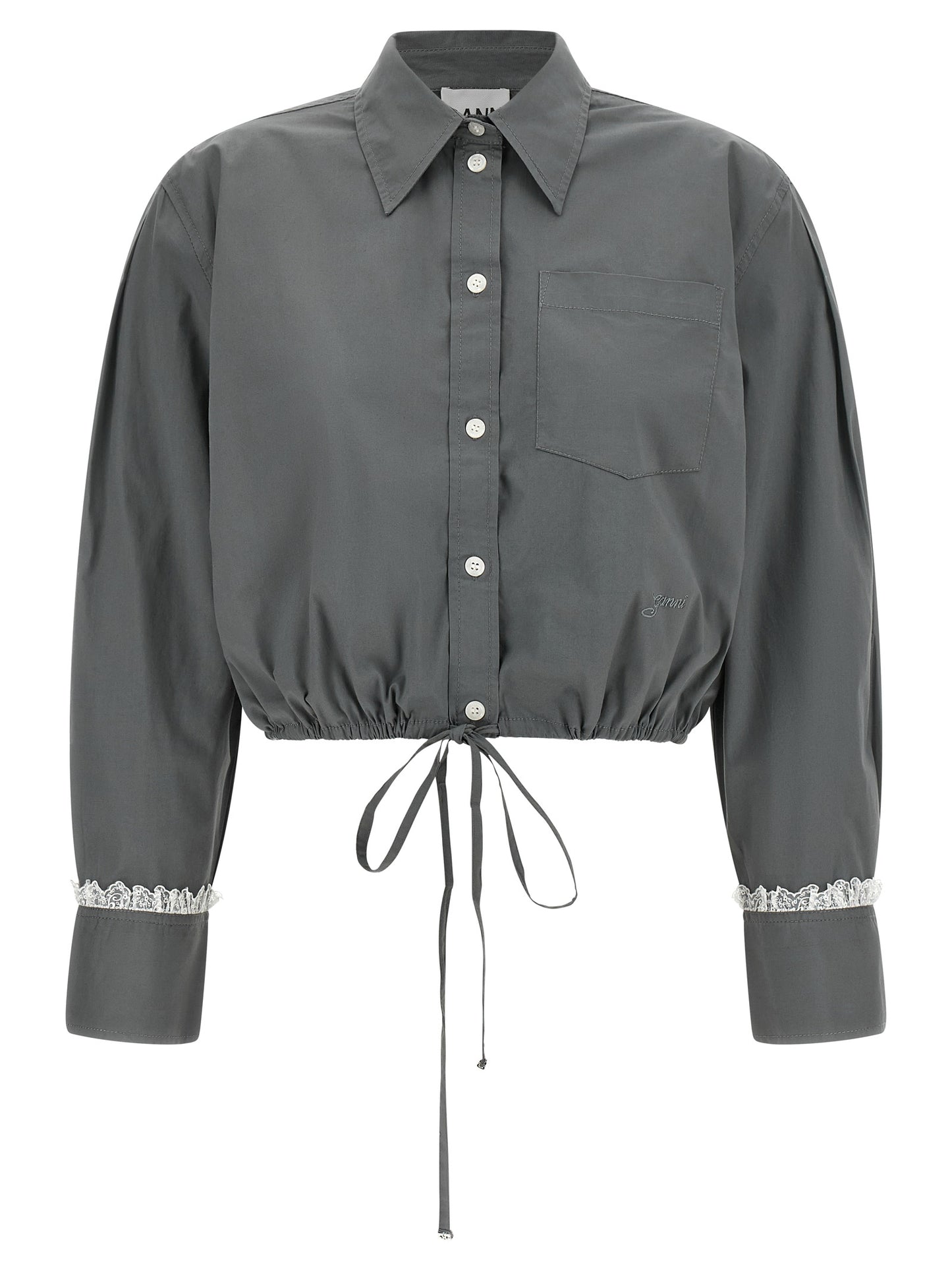 Ganni Women Cropped Shirt With Lace GANNI