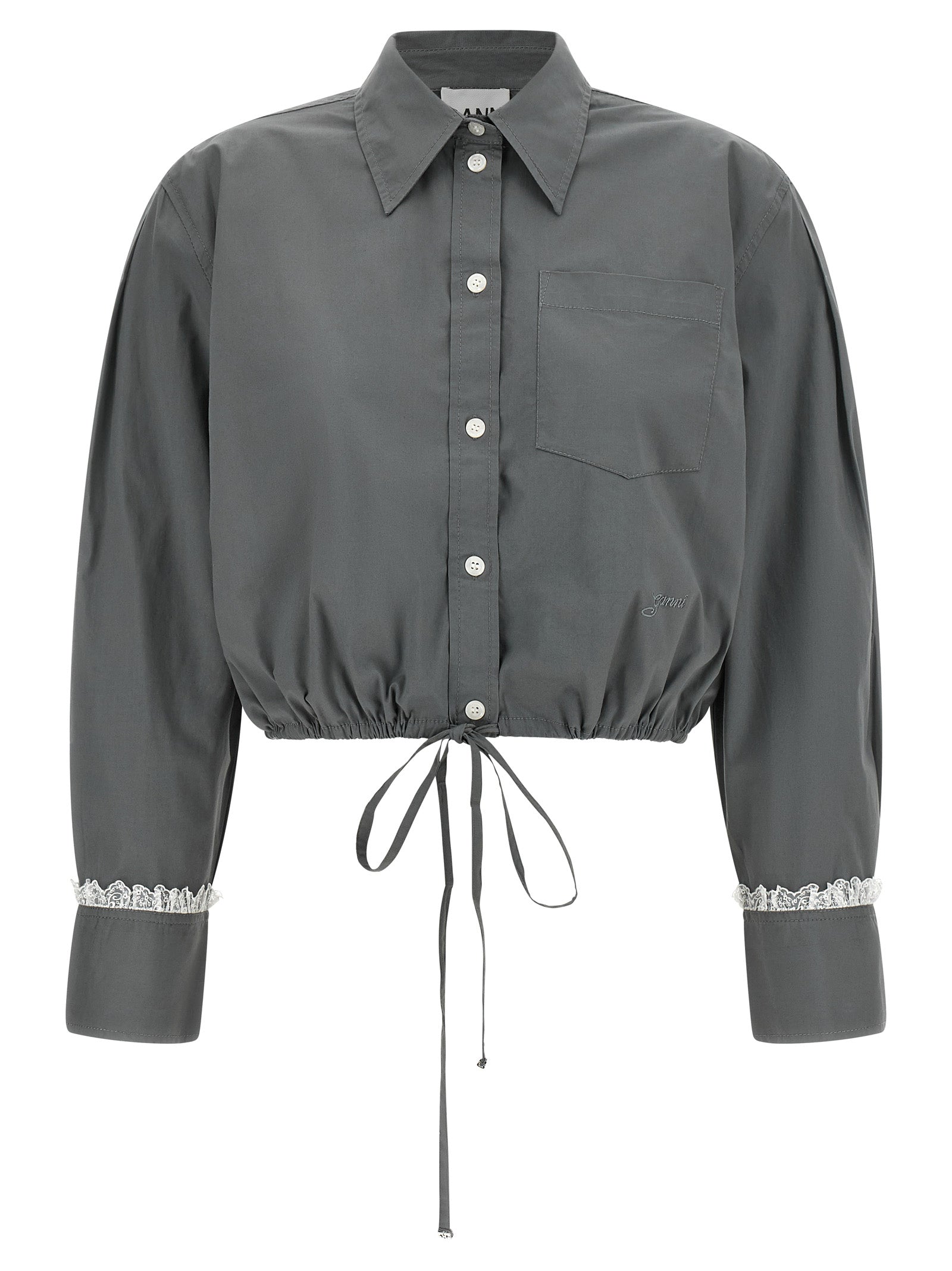 Ganni Women Cropped Shirt With Lace GANNI
